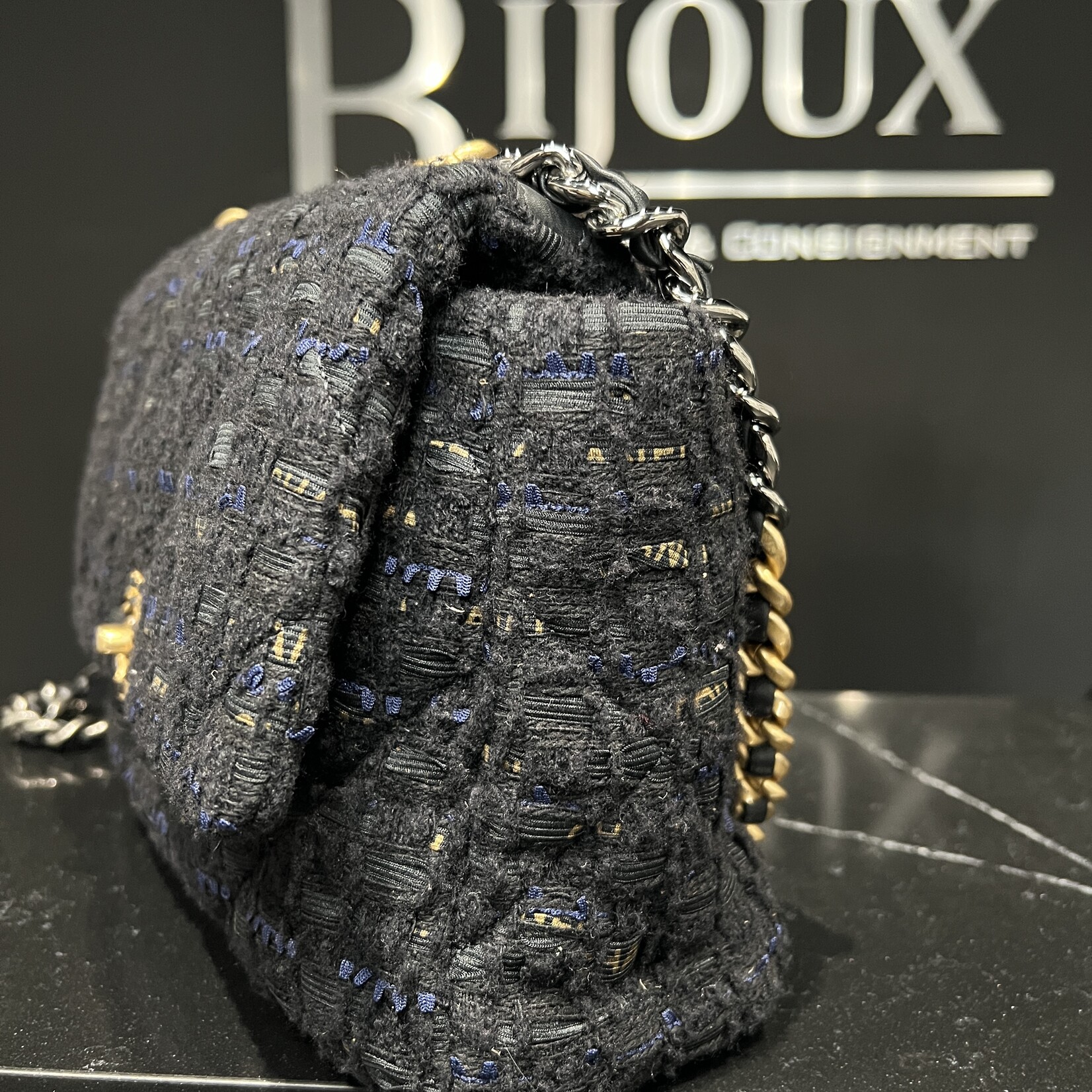 Chanel Chanel Large Black Tweed 19 Flap Bag