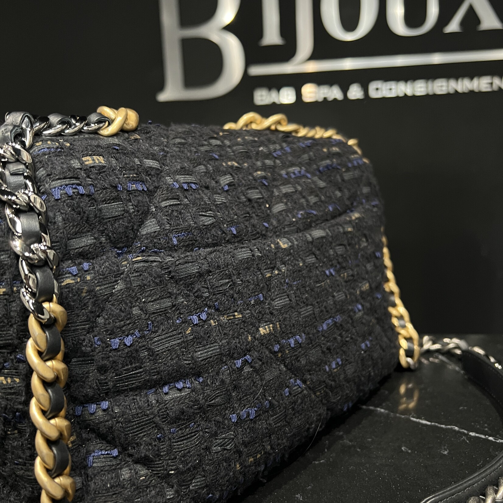 Chanel Chanel Large Black Tweed 19 Flap Bag