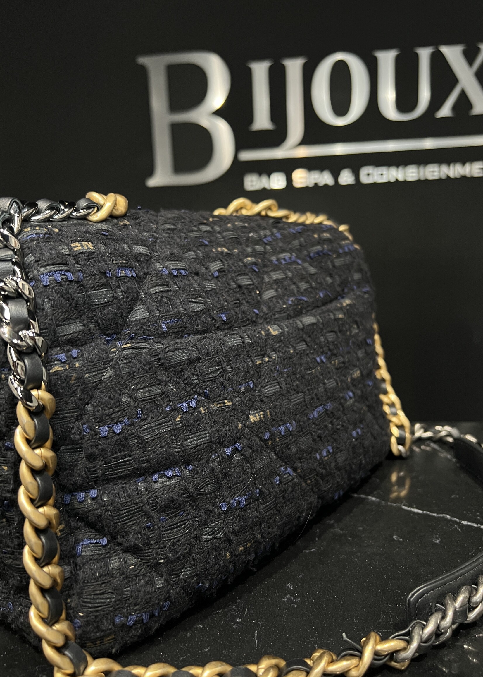 Chanel SOLD - Chanel Large Black Tweed 19 Flap Bag