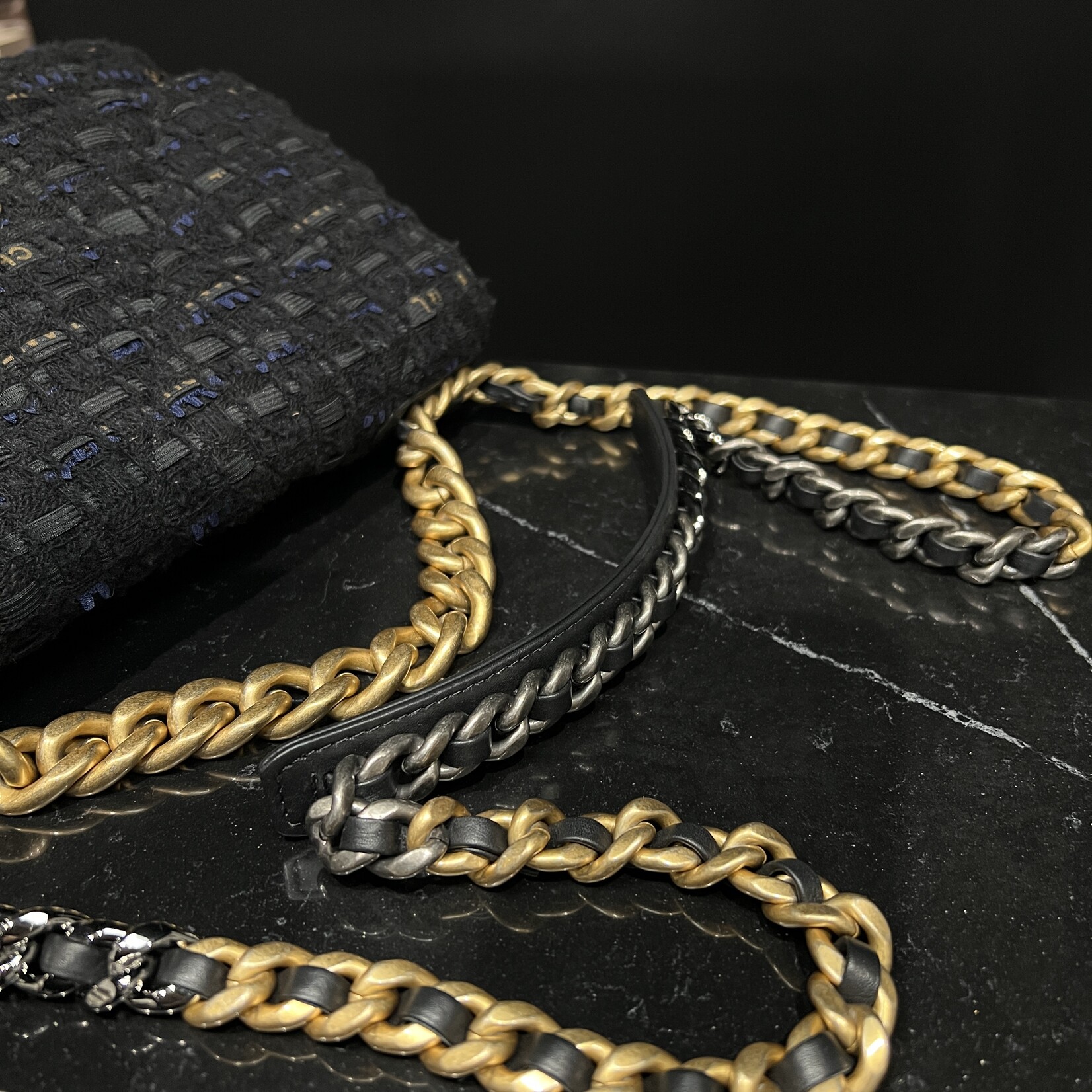 Chanel Chanel Large Black Tweed 19 Flap Bag