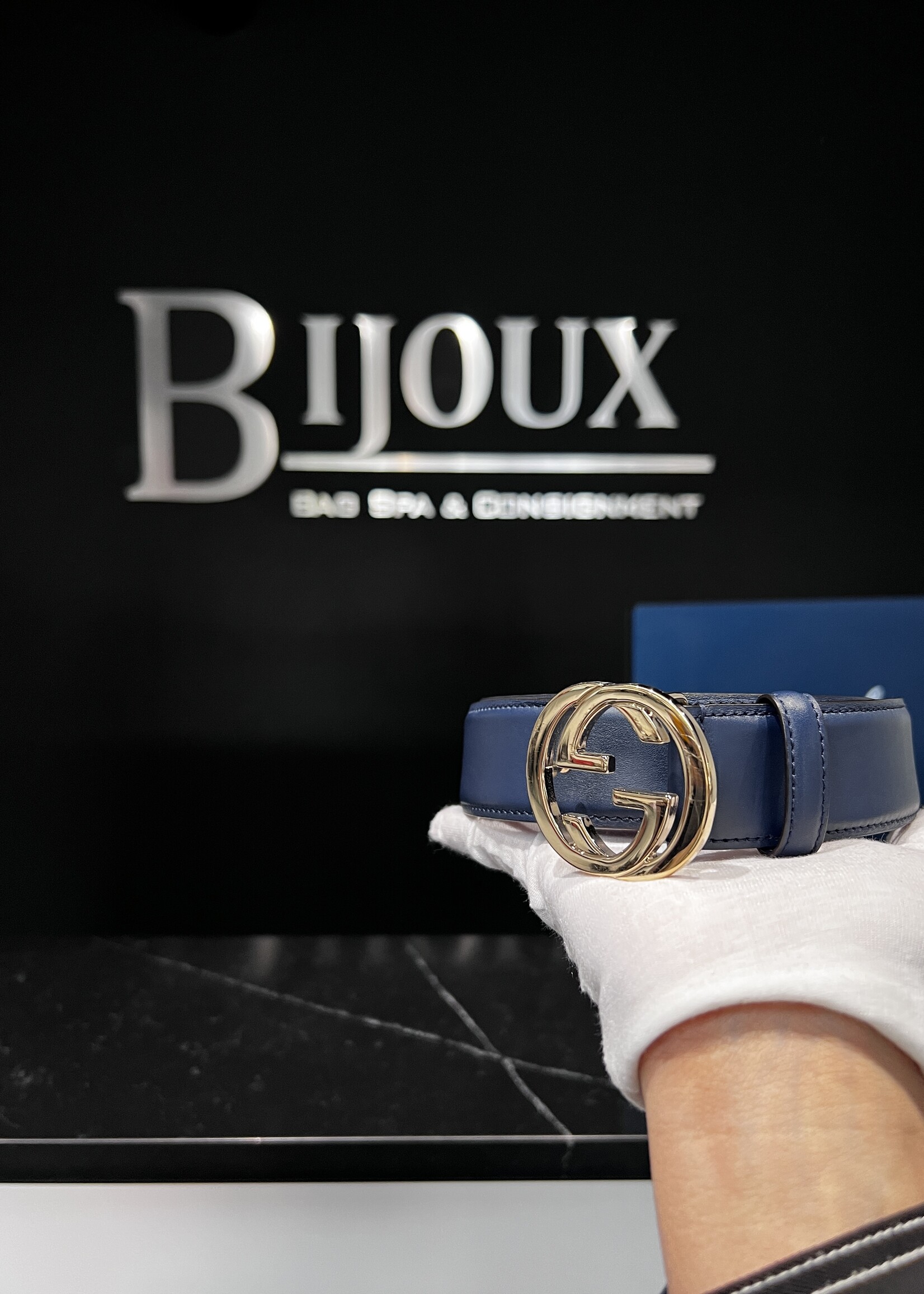 Gucci SOLD- Gucci Interlocking Blue Belt