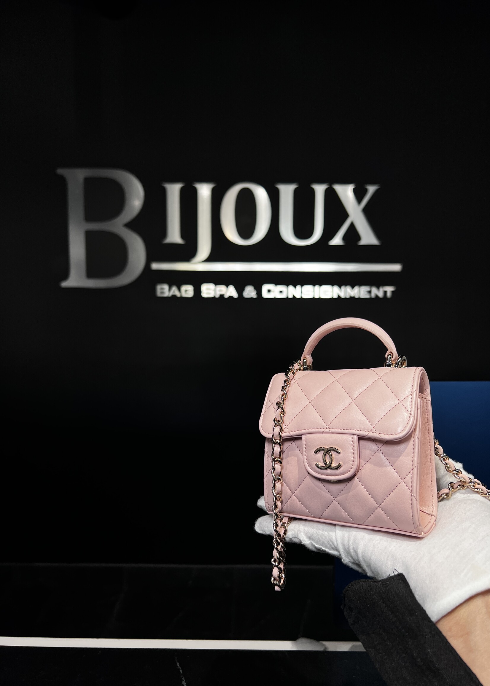 Chanel SOLD- Chanel Quilted Top Handle Flap Clutch With Chain