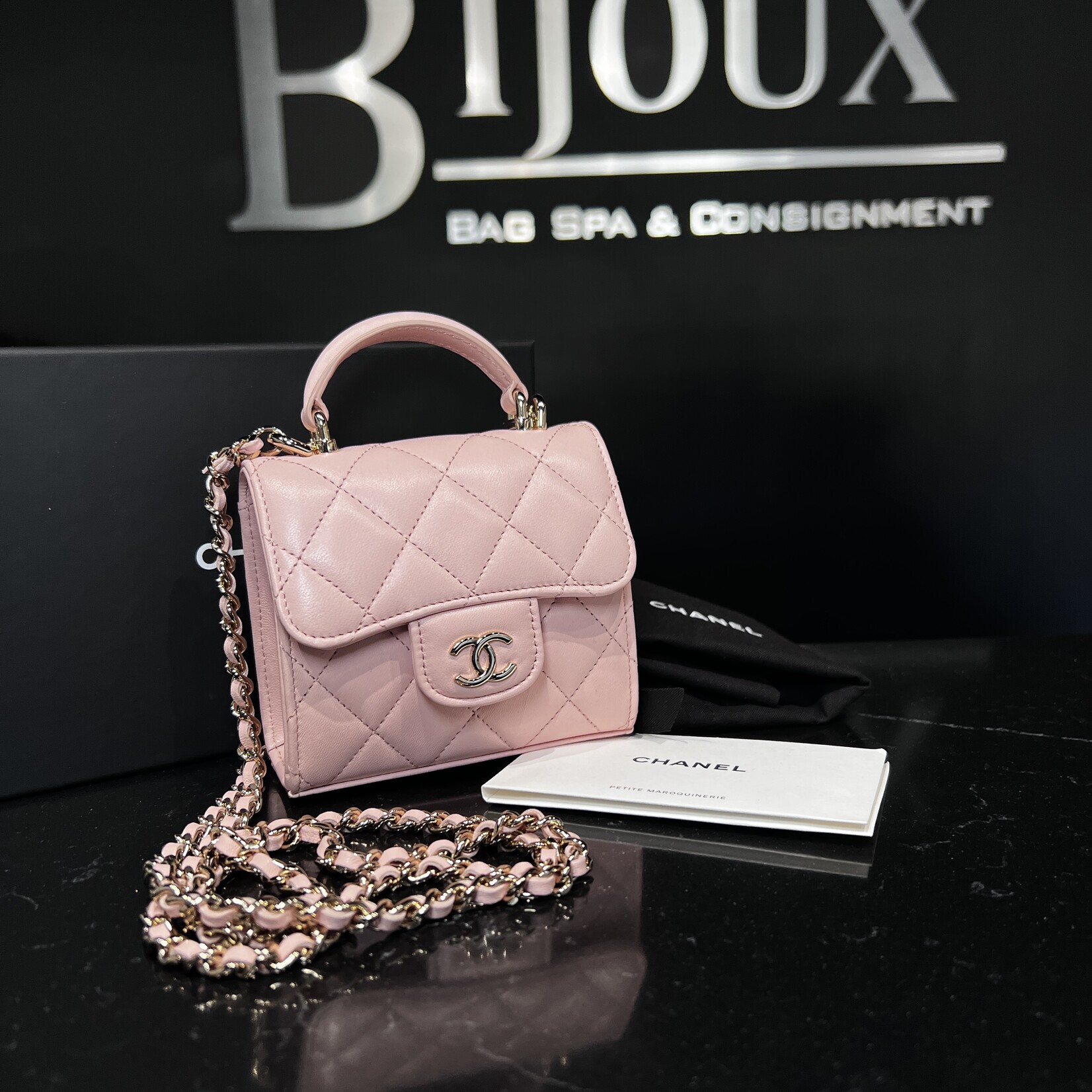 Chanel Chanel Quilted Top Handle Flap Clutch With Chain