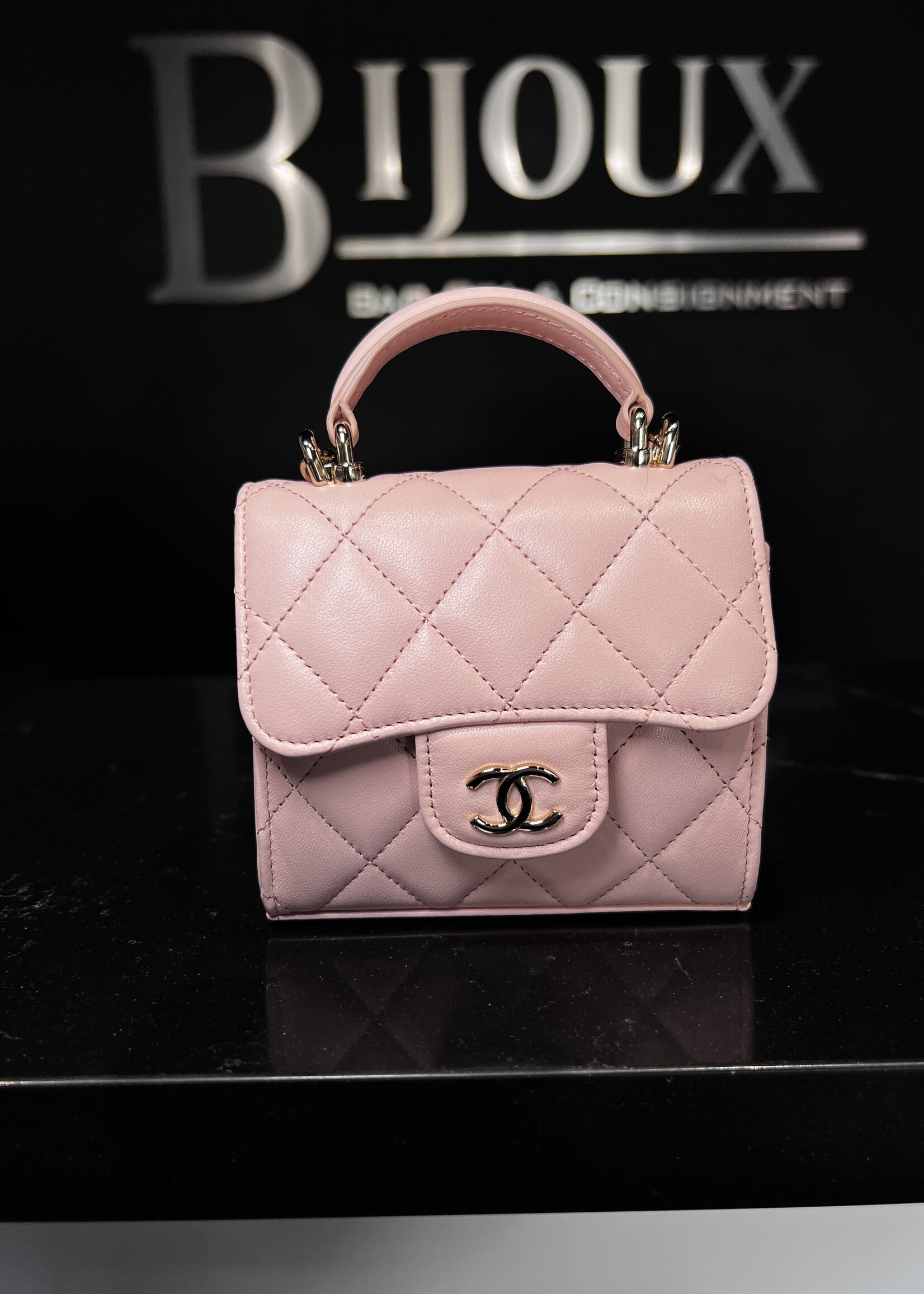 Chanel SOLD- Chanel Quilted Top Handle Flap Clutch With Chain