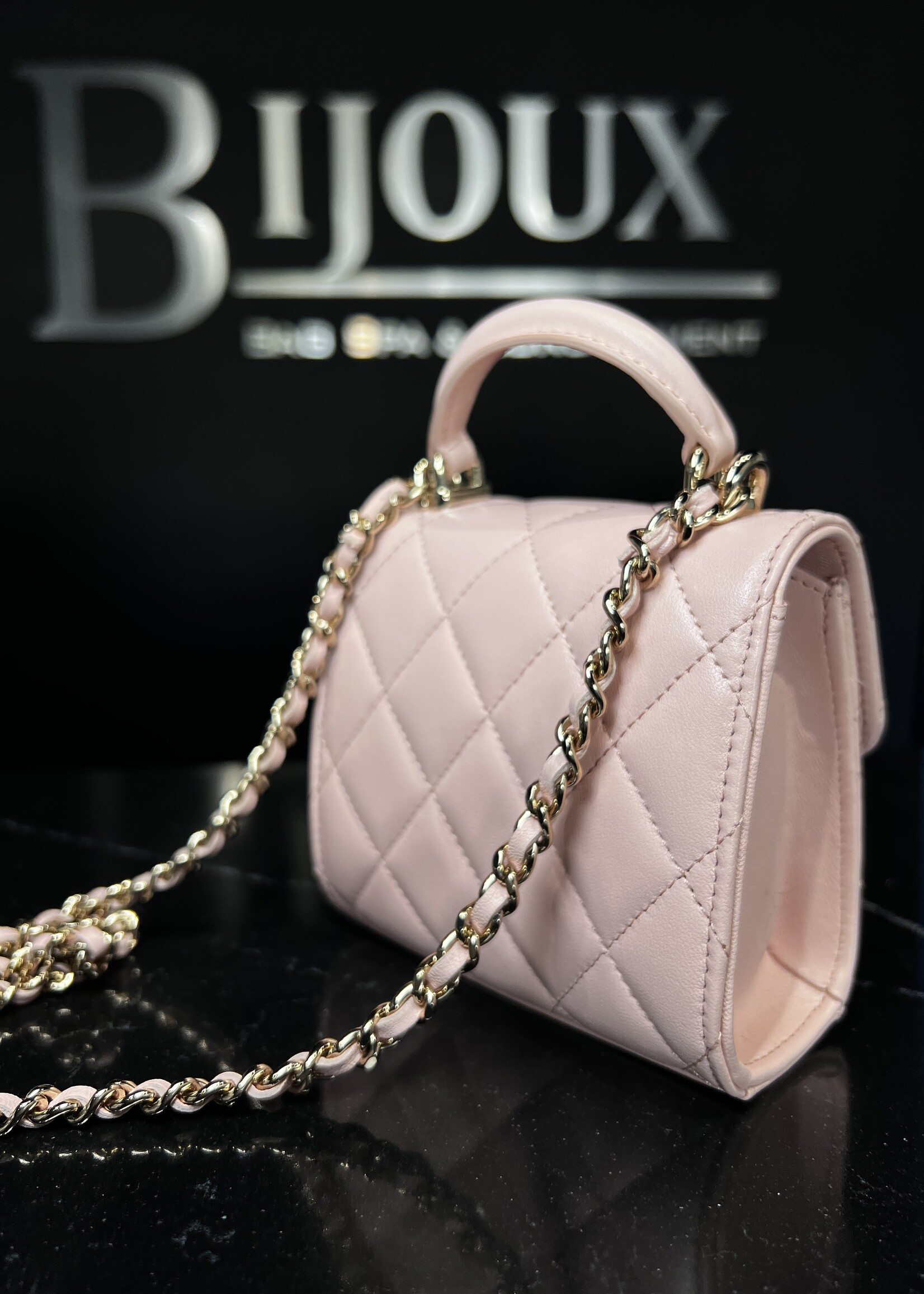 Chanel SOLD- Chanel Quilted Top Handle Flap Clutch With Chain