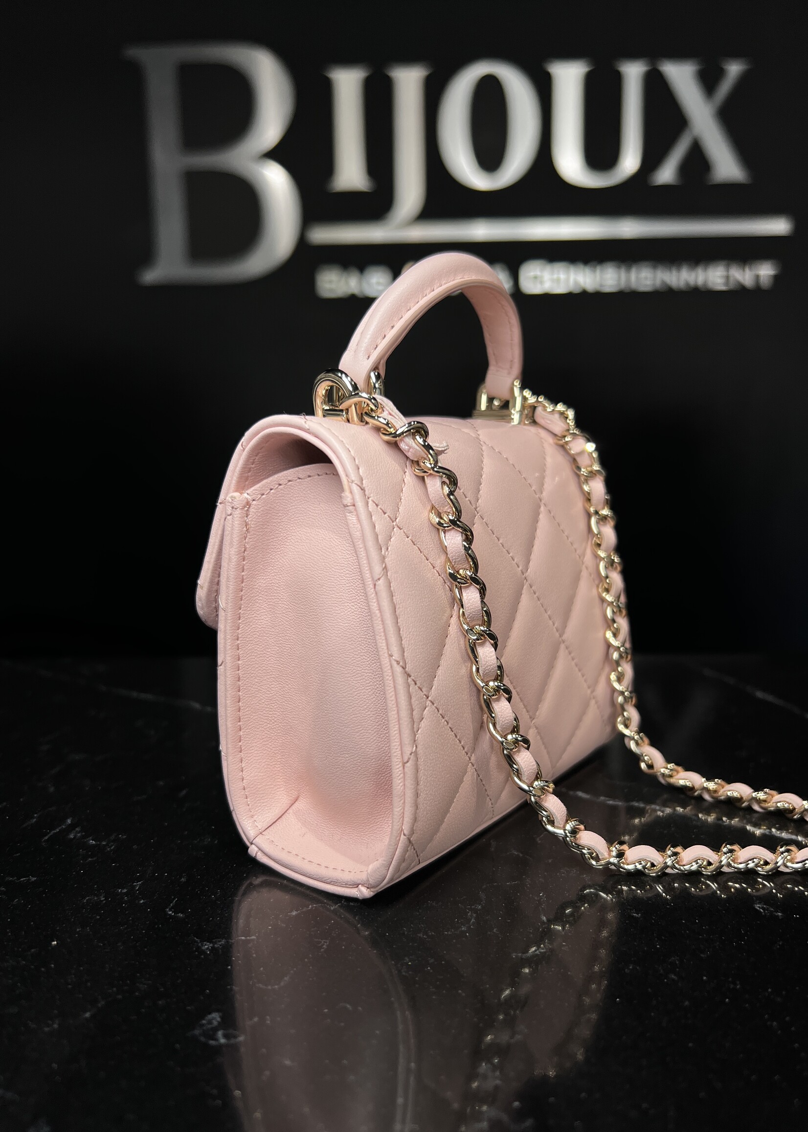 Chanel SOLD- Chanel Quilted Top Handle Flap Clutch With Chain