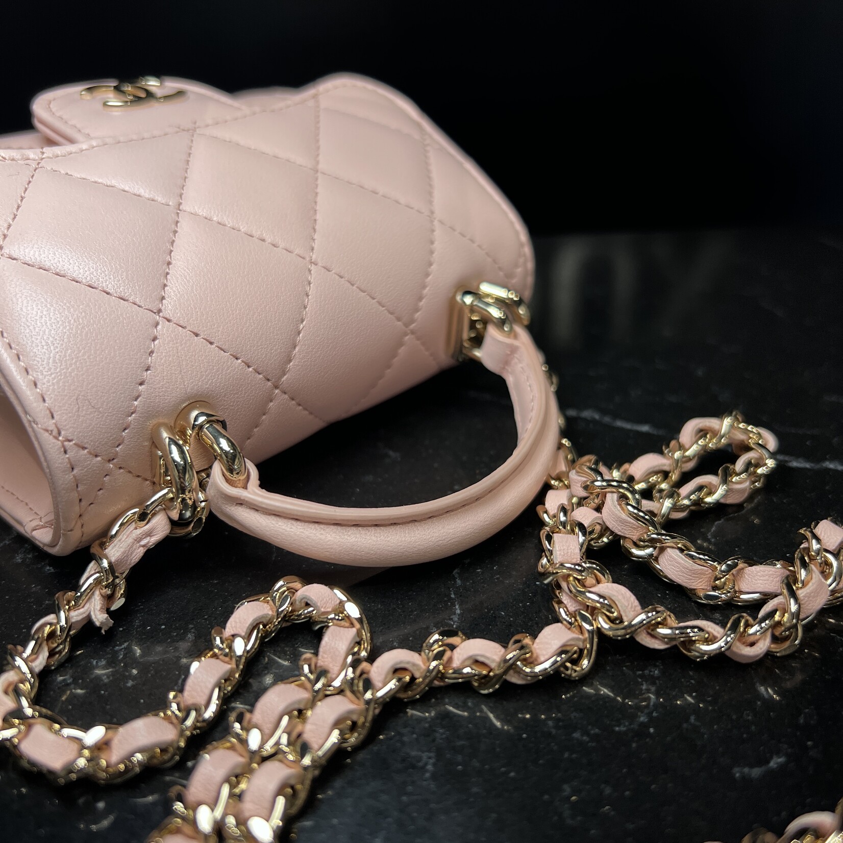 Chanel Chanel Quilted Top Handle Flap Clutch With Chain