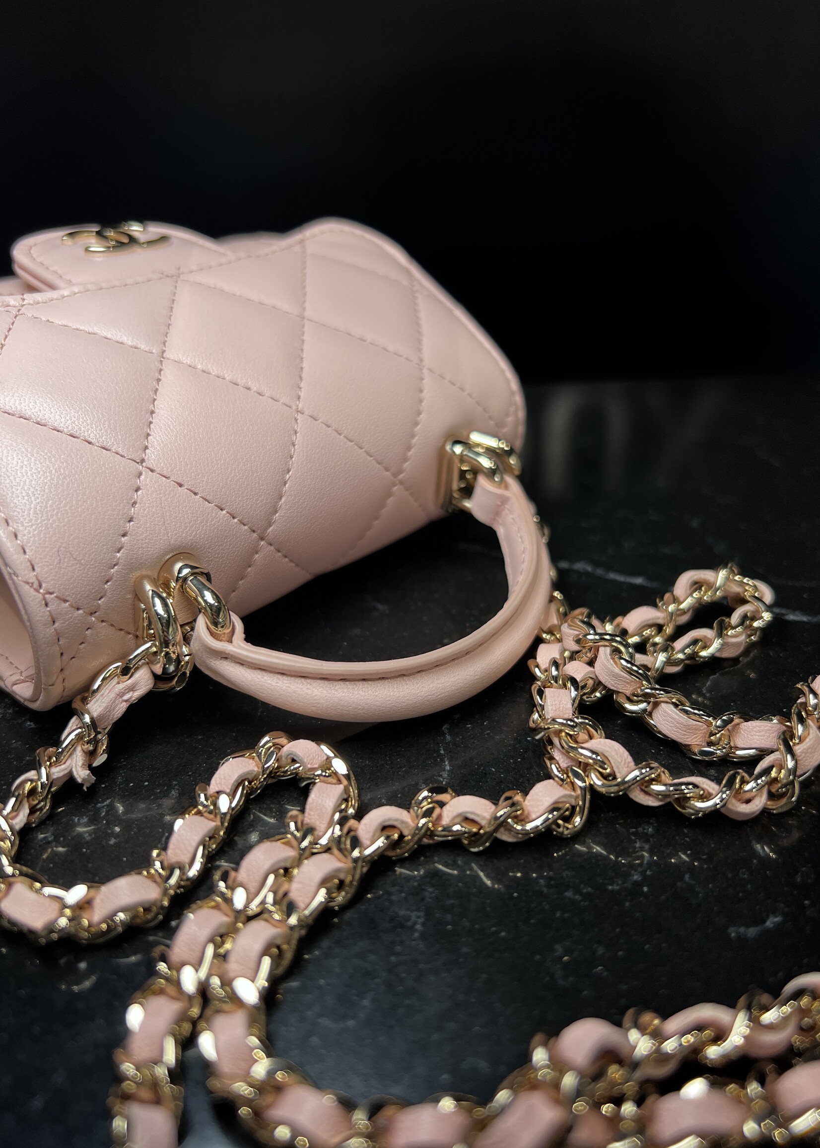 Chanel SOLD- Chanel Quilted Top Handle Flap Clutch With Chain