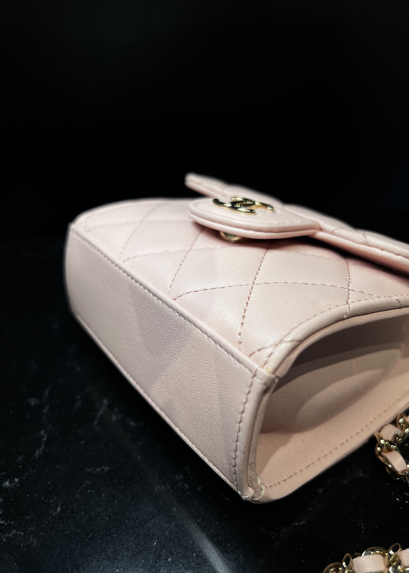 Chanel SOLD- Chanel Quilted Top Handle Flap Clutch With Chain