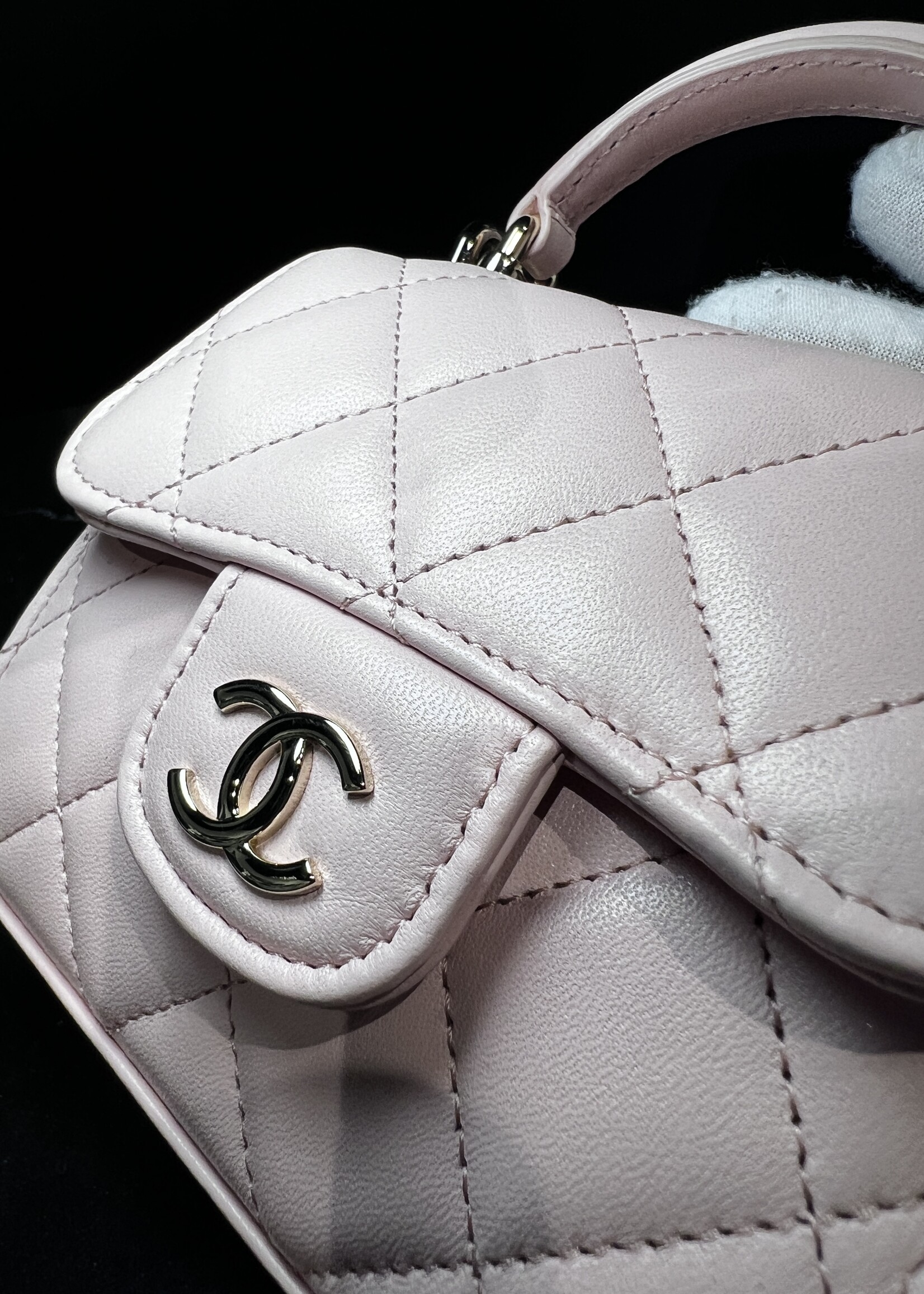 Chanel SOLD- Chanel Quilted Top Handle Flap Clutch With Chain