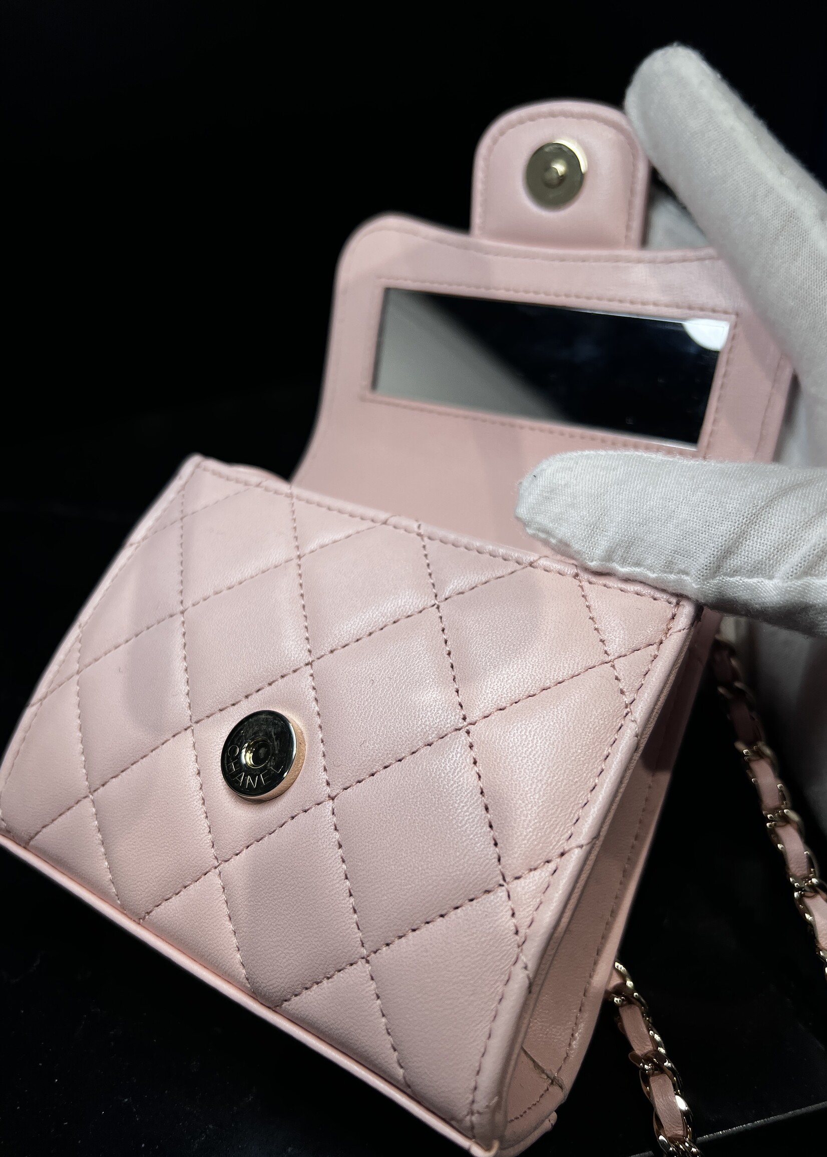 Chanel SOLD- Chanel Quilted Top Handle Flap Clutch With Chain