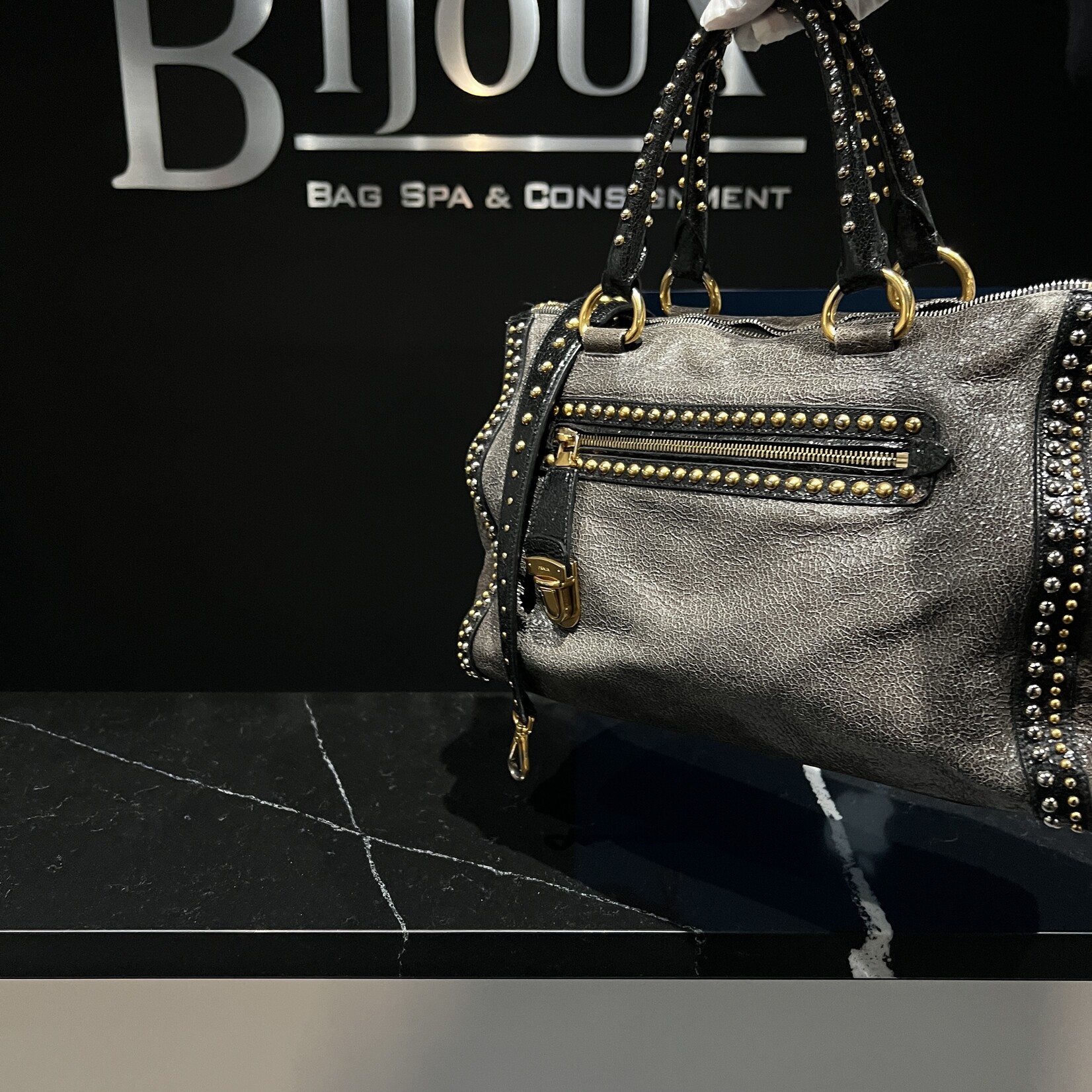 Prada Prada Studded Craquele Handle Bag