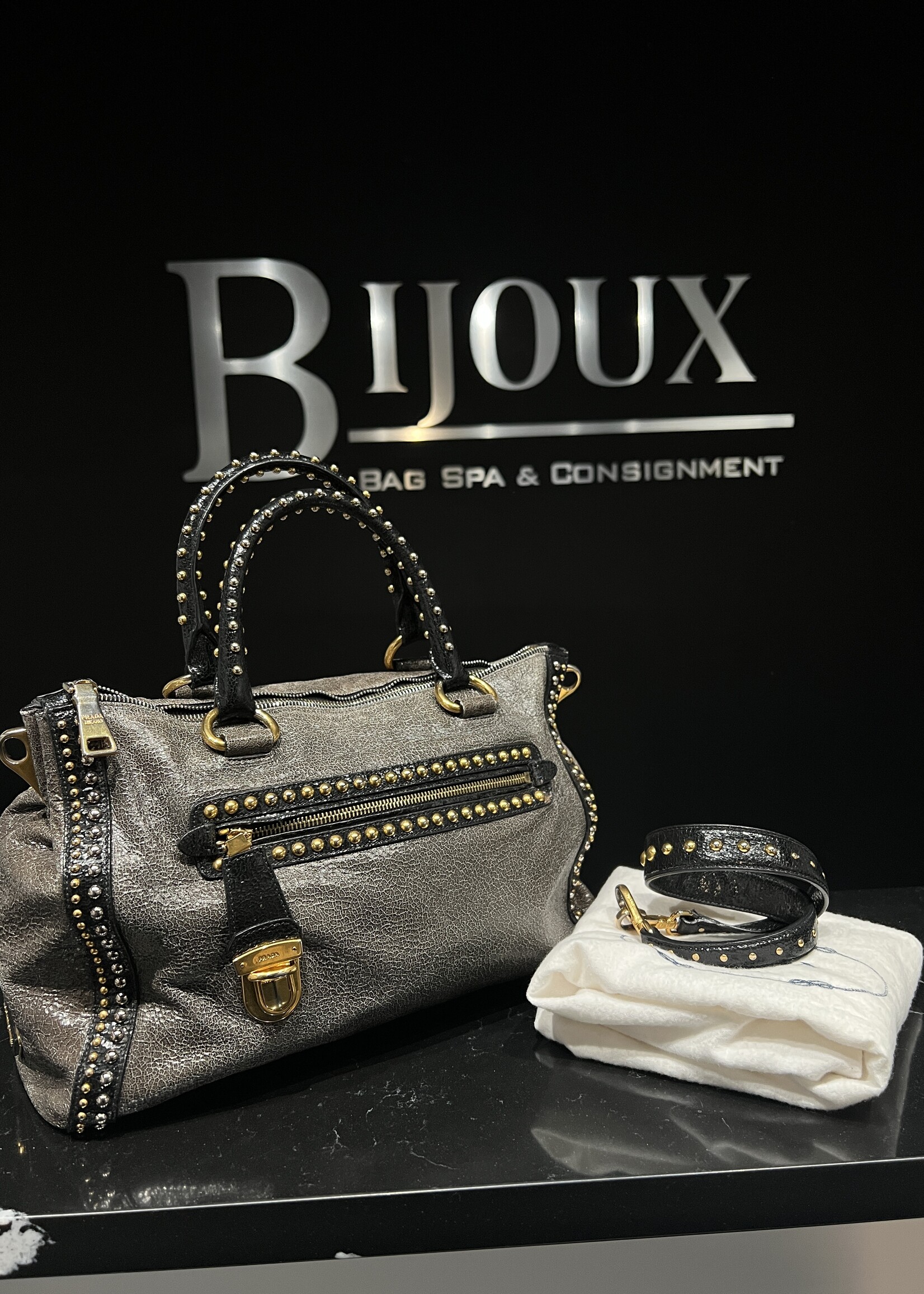 Prada SOLD - Prada Studded Craquele Handle Bag