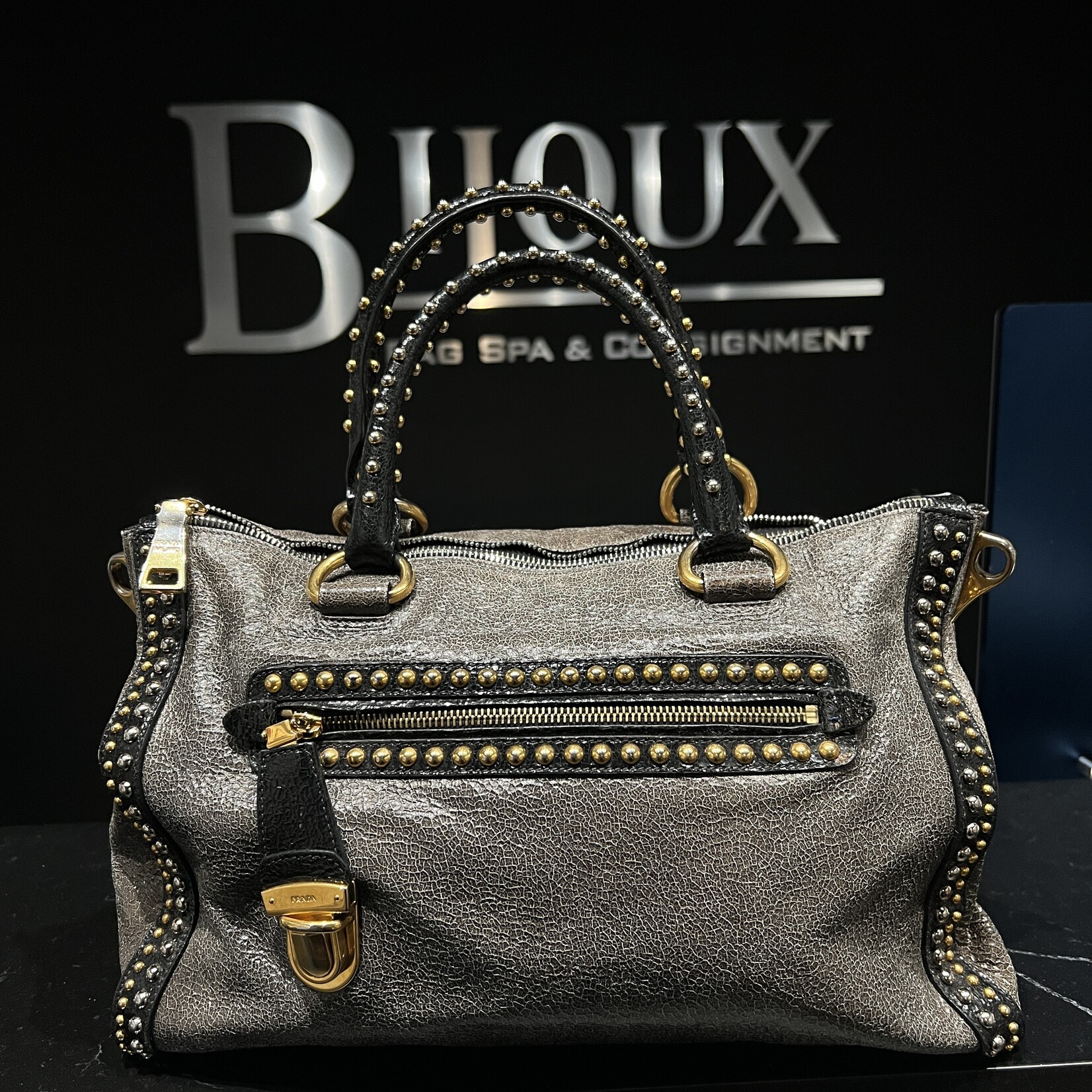 Prada Prada Studded Craquele Handle Bag