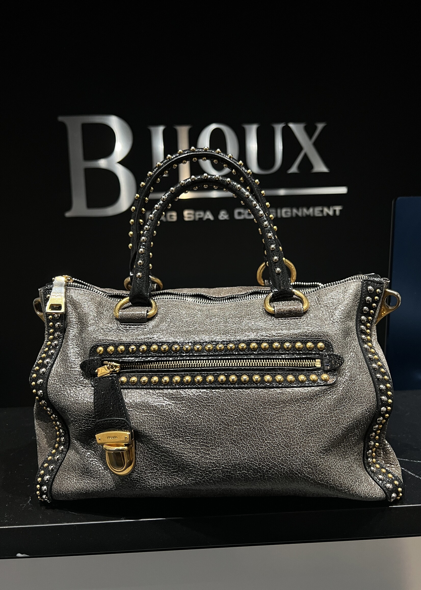 Prada Prada Studded Craquele Handle Bag