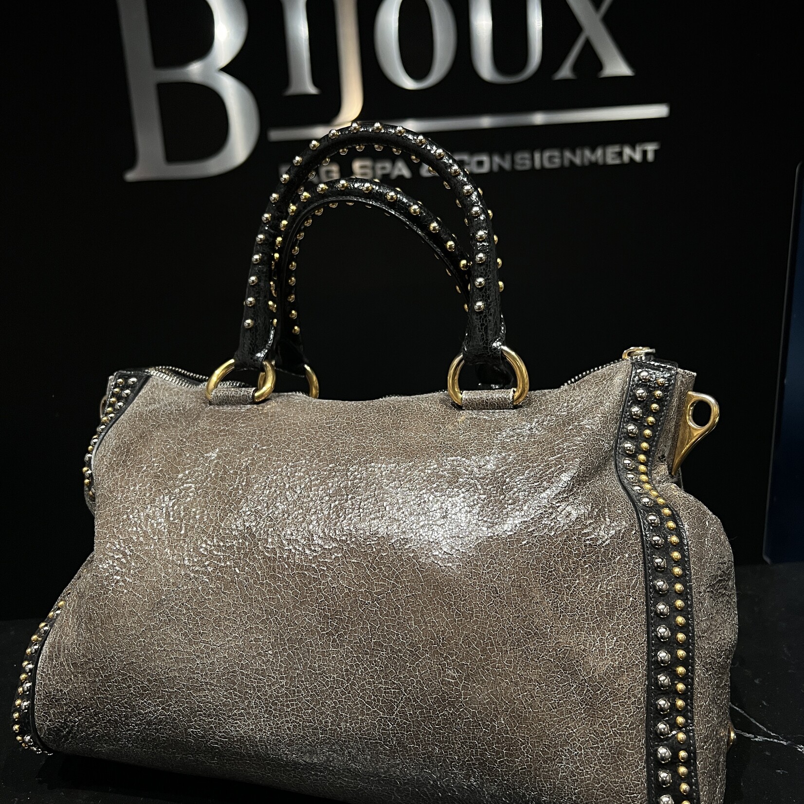 Prada Prada Studded Craquele Handle Bag