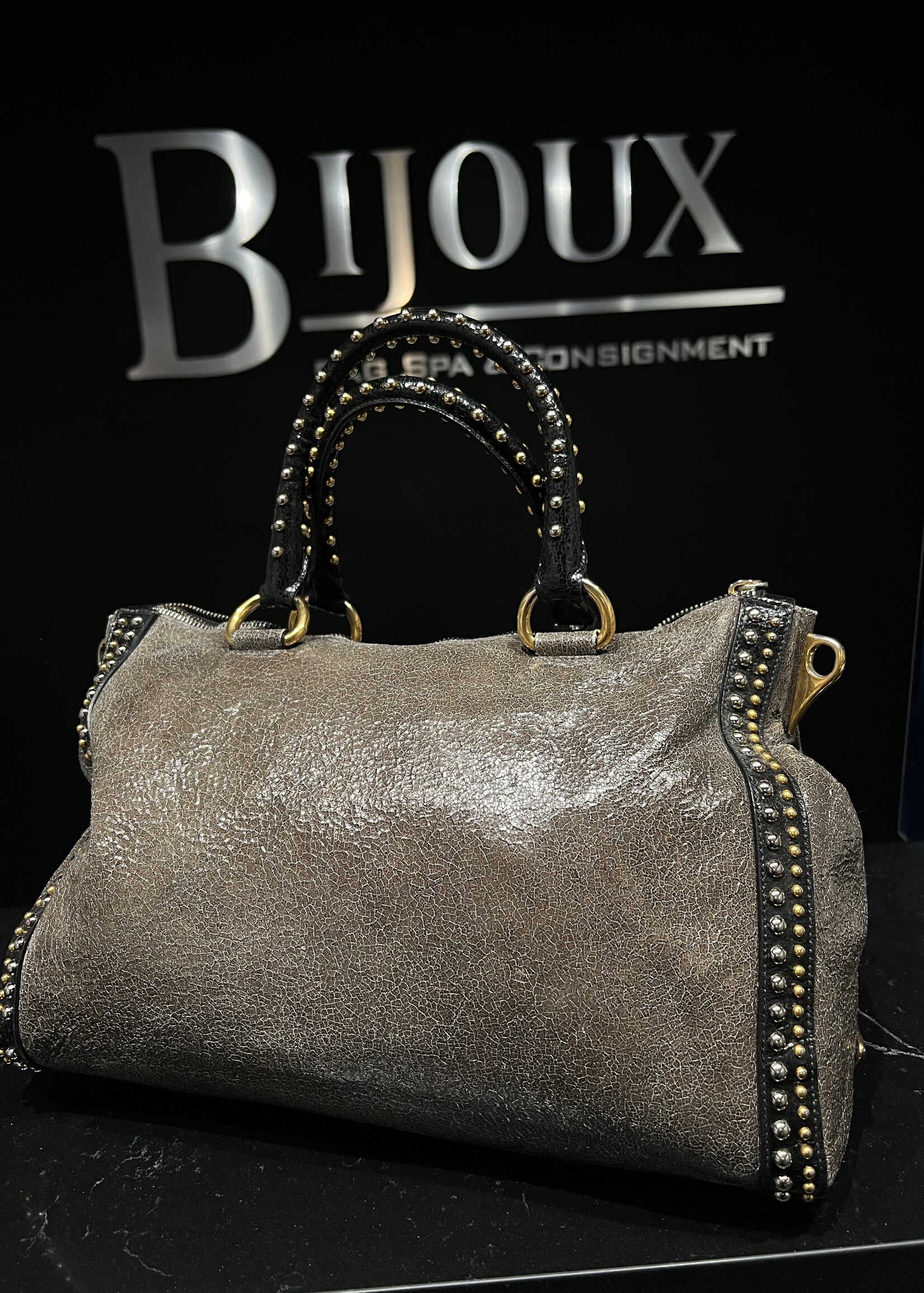 Prada SOLD - Prada Studded Craquele Handle Bag