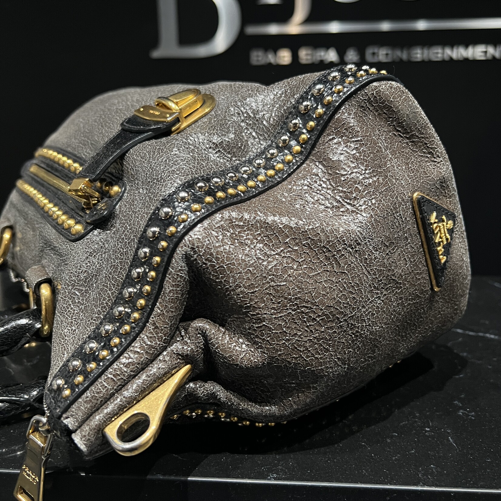 Prada Prada Studded Craquele Handle Bag