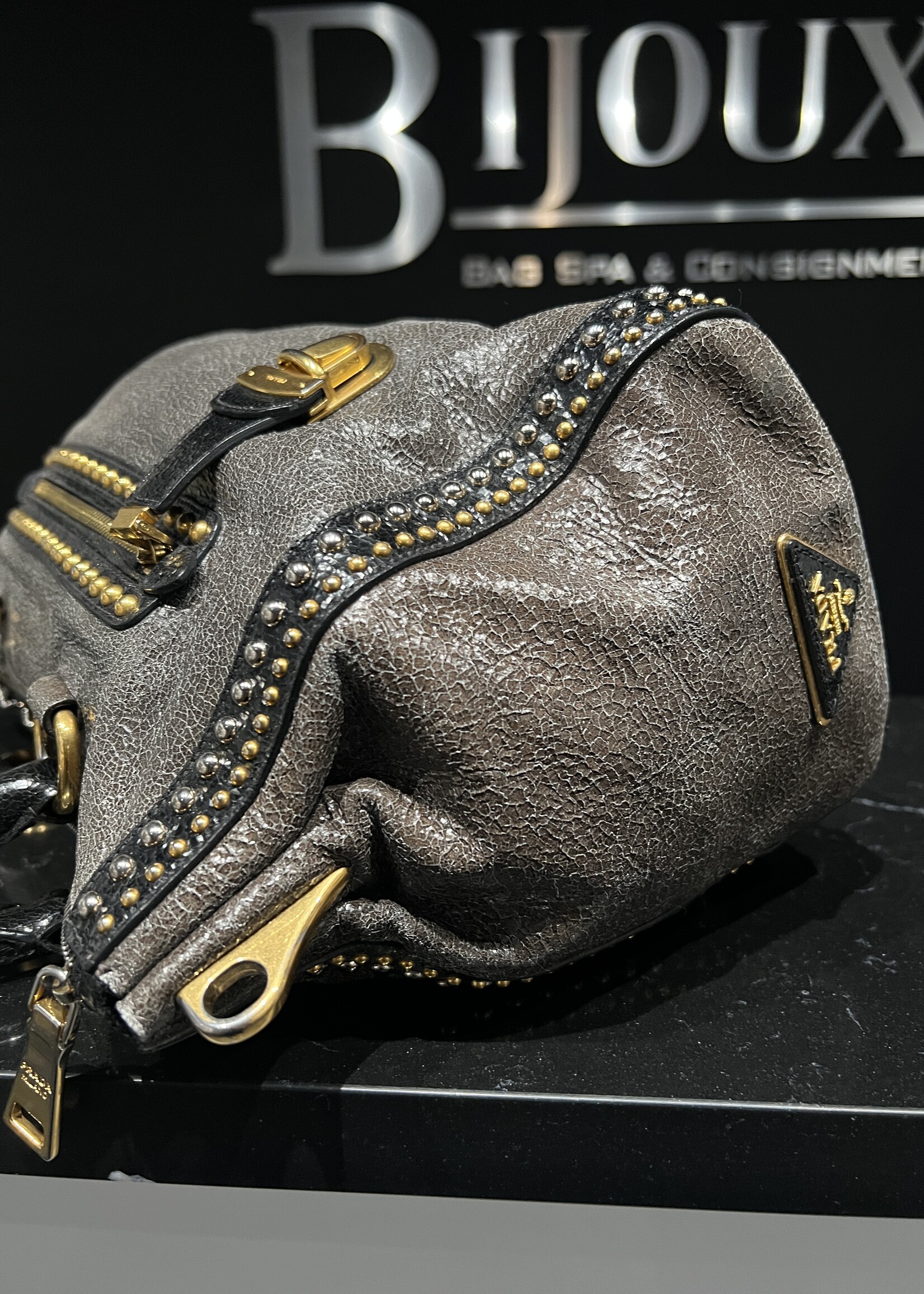 Prada Prada Studded Craquele Handle Bag