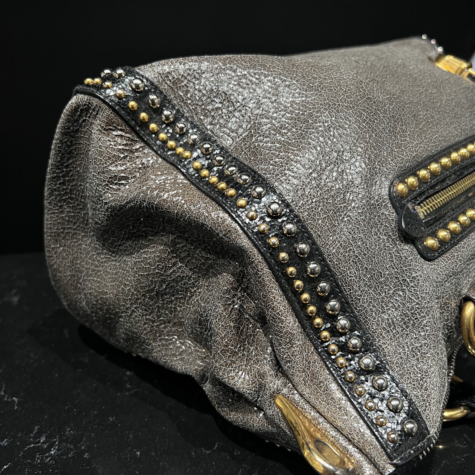 Prada Prada Studded Craquele Handle Bag