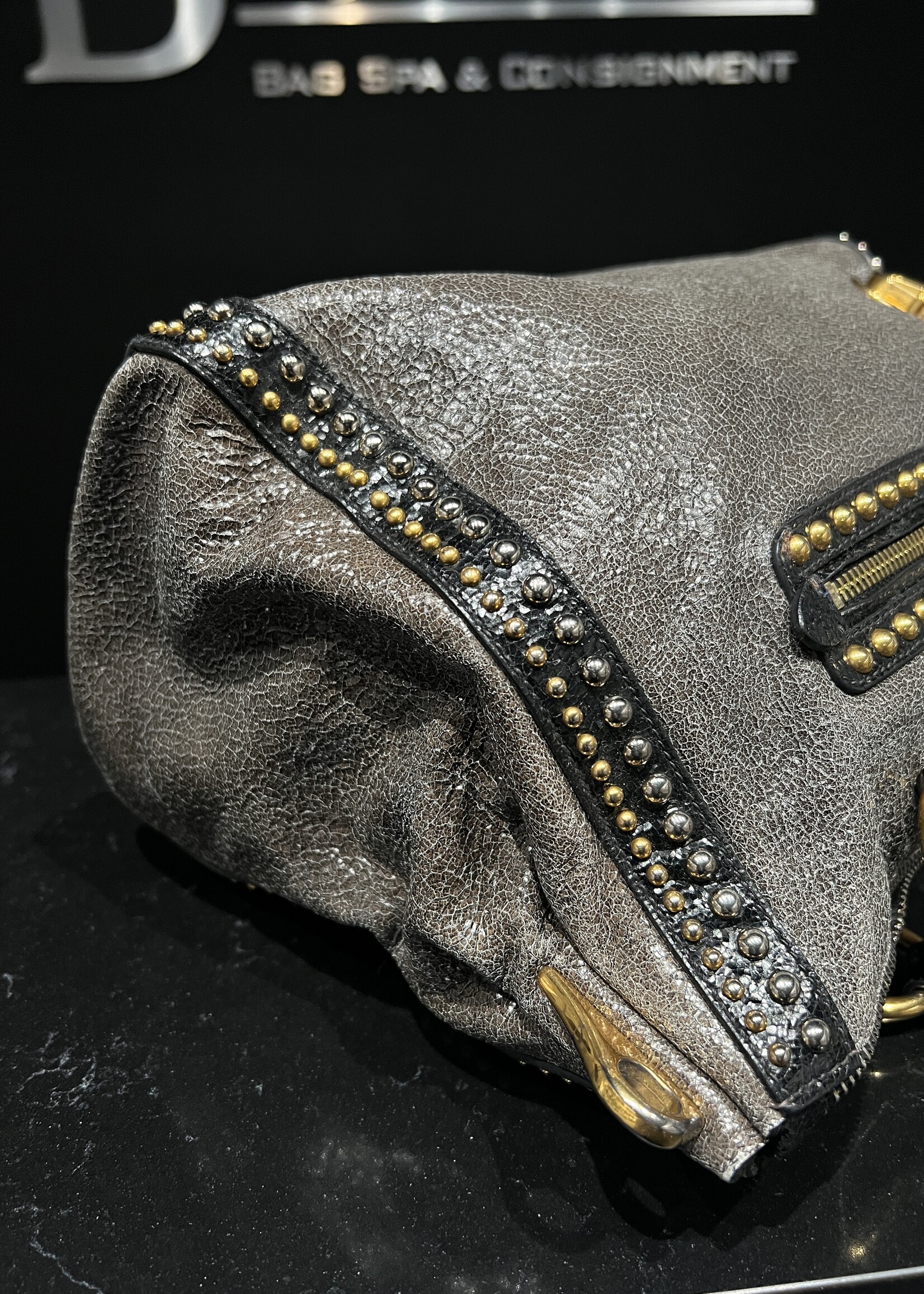 Prada Prada Studded Craquele Handle Bag