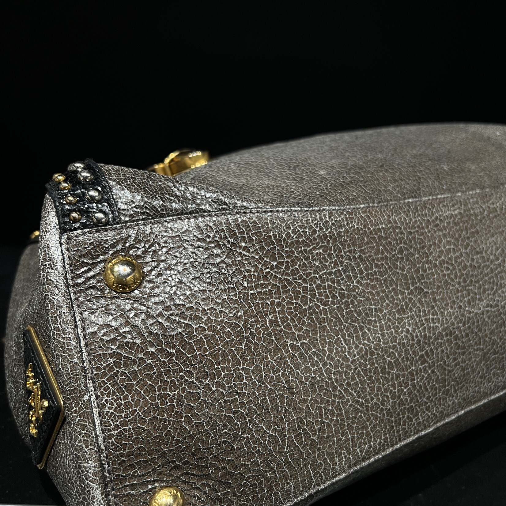 Prada Prada Studded Craquele Handle Bag