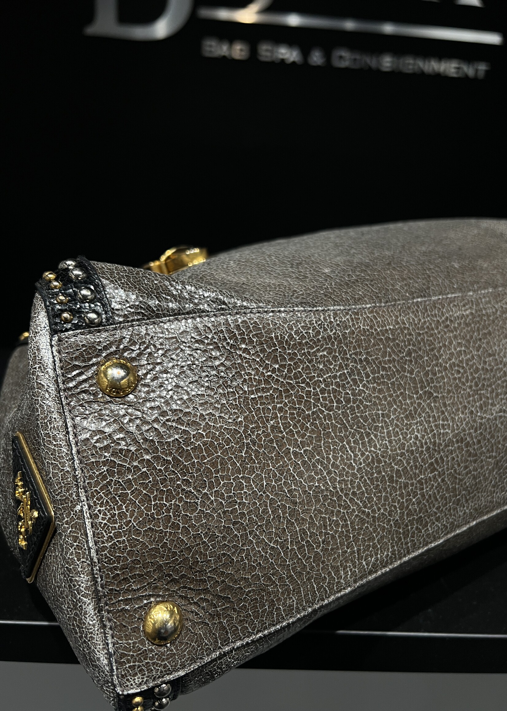 Prada Prada Studded Craquele Handle Bag