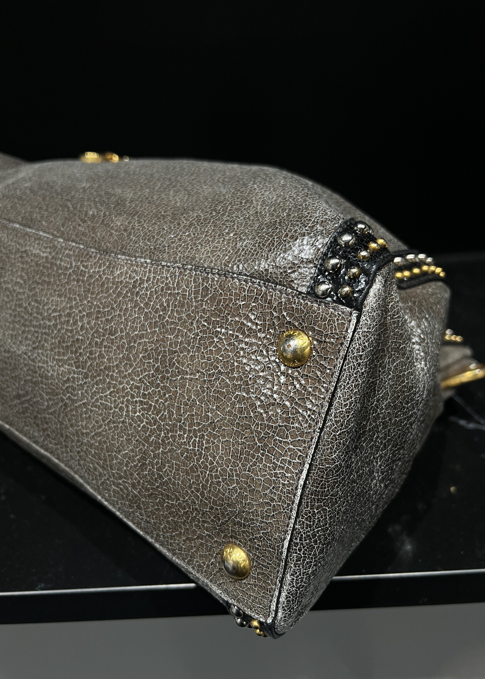 Prada Prada Studded Craquele Handle Bag