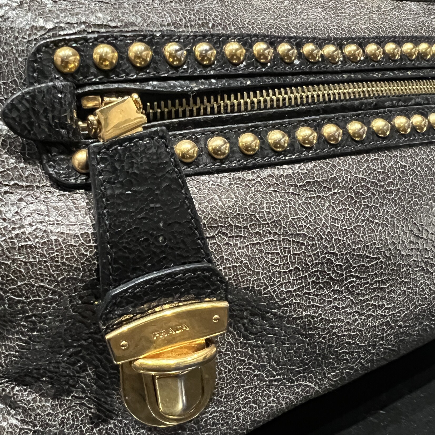 Prada Prada Studded Craquele Handle Bag