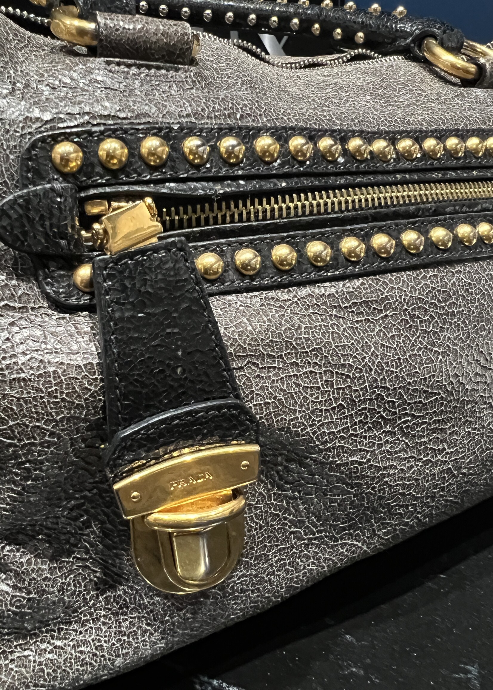 Prada SOLD - Prada Studded Craquele Handle Bag