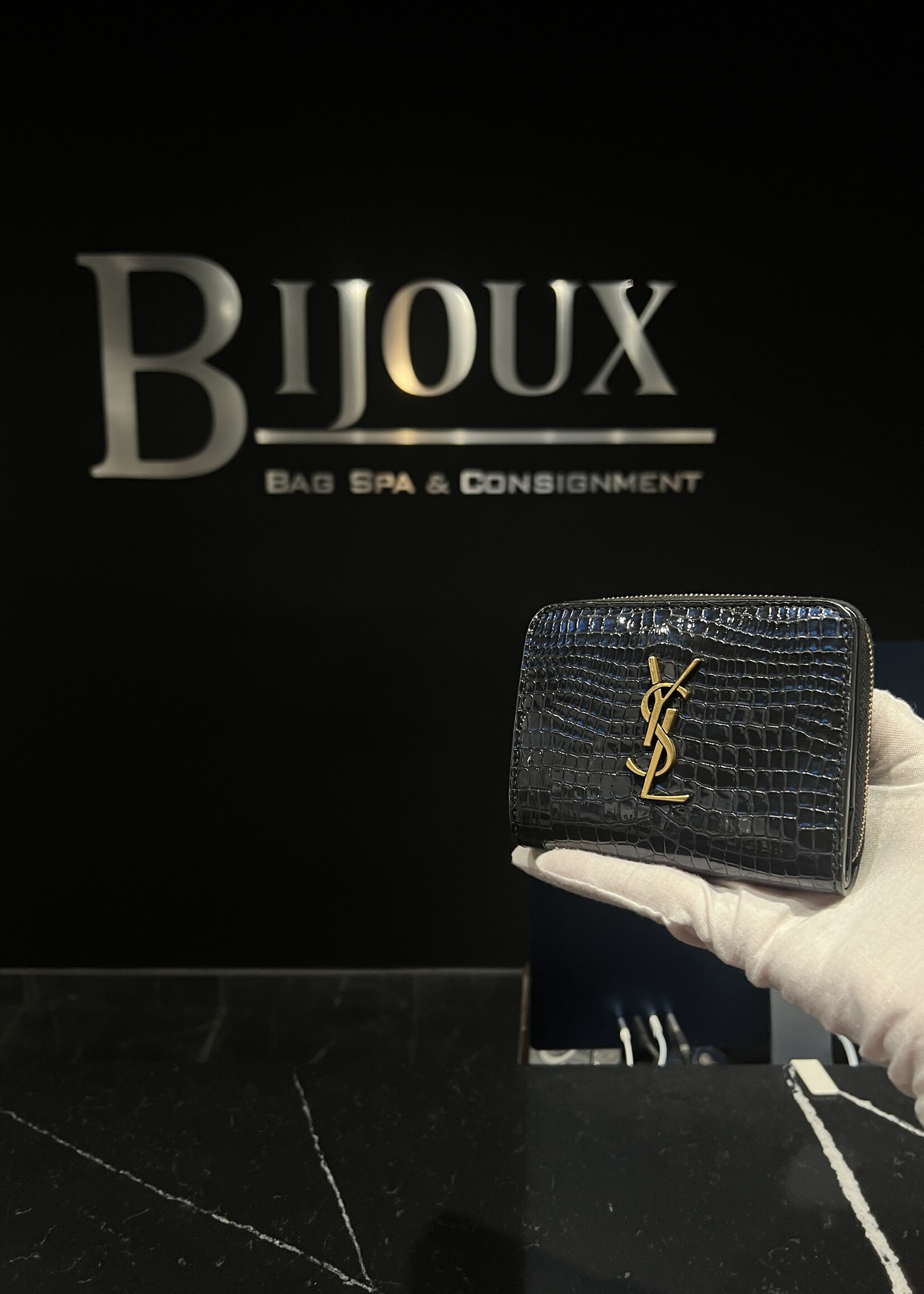 Saint Laurent SOLD - Saint Laurent Embossed Monogram Wallet