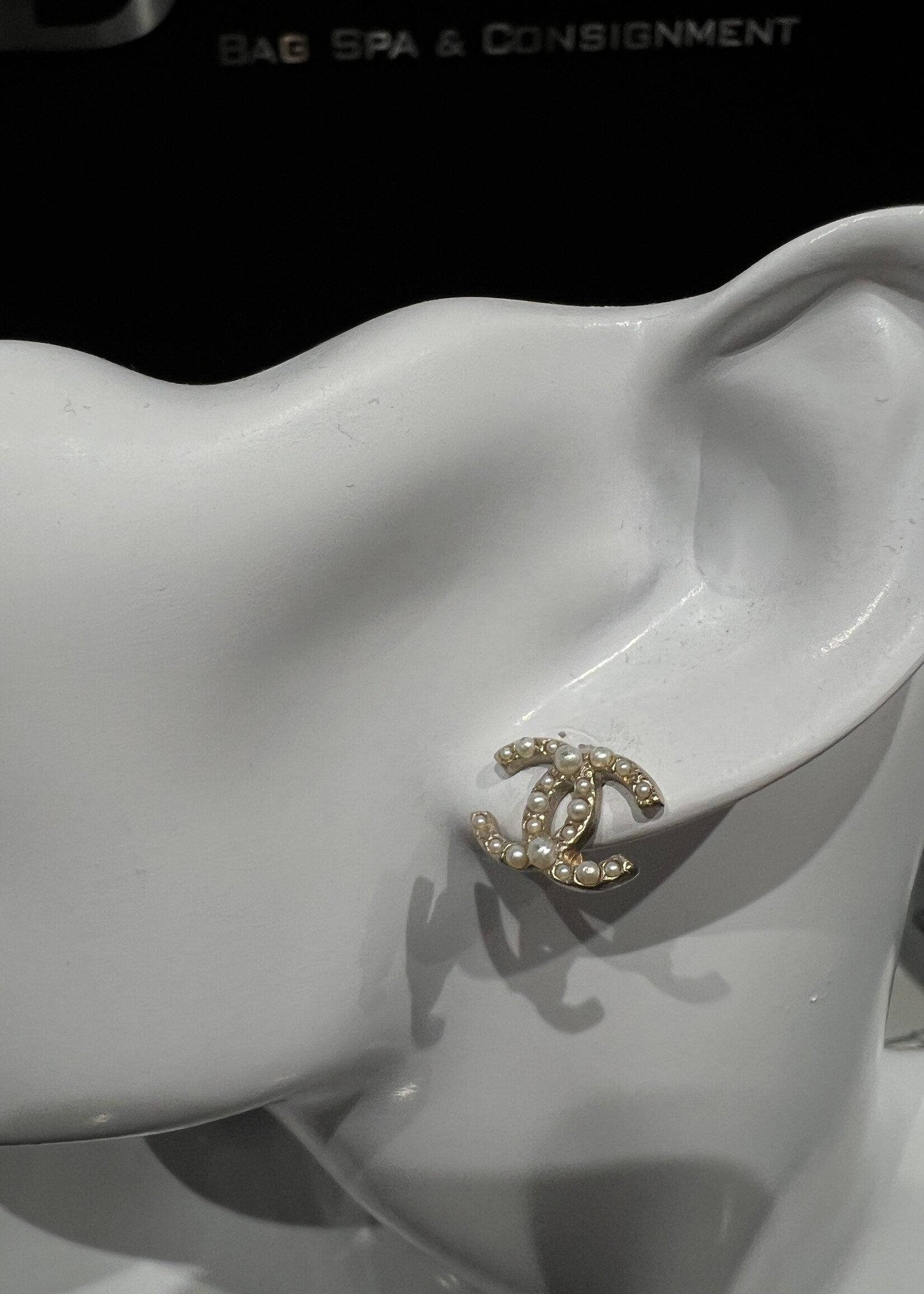 Chanel Chanel Pearl Crystal CC Stud Earrings