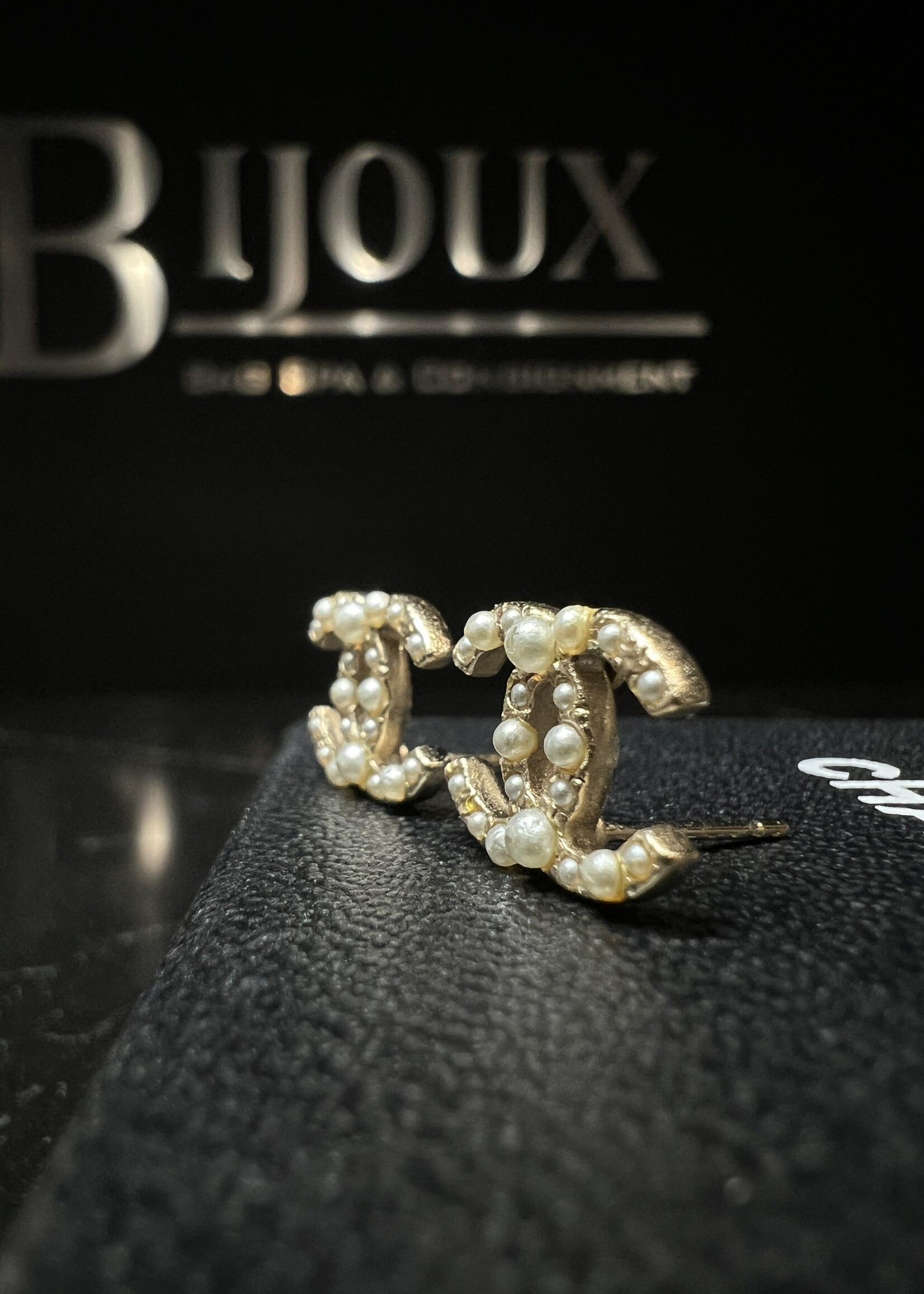 Chanel Chanel Pearl Crystal CC Stud Earrings