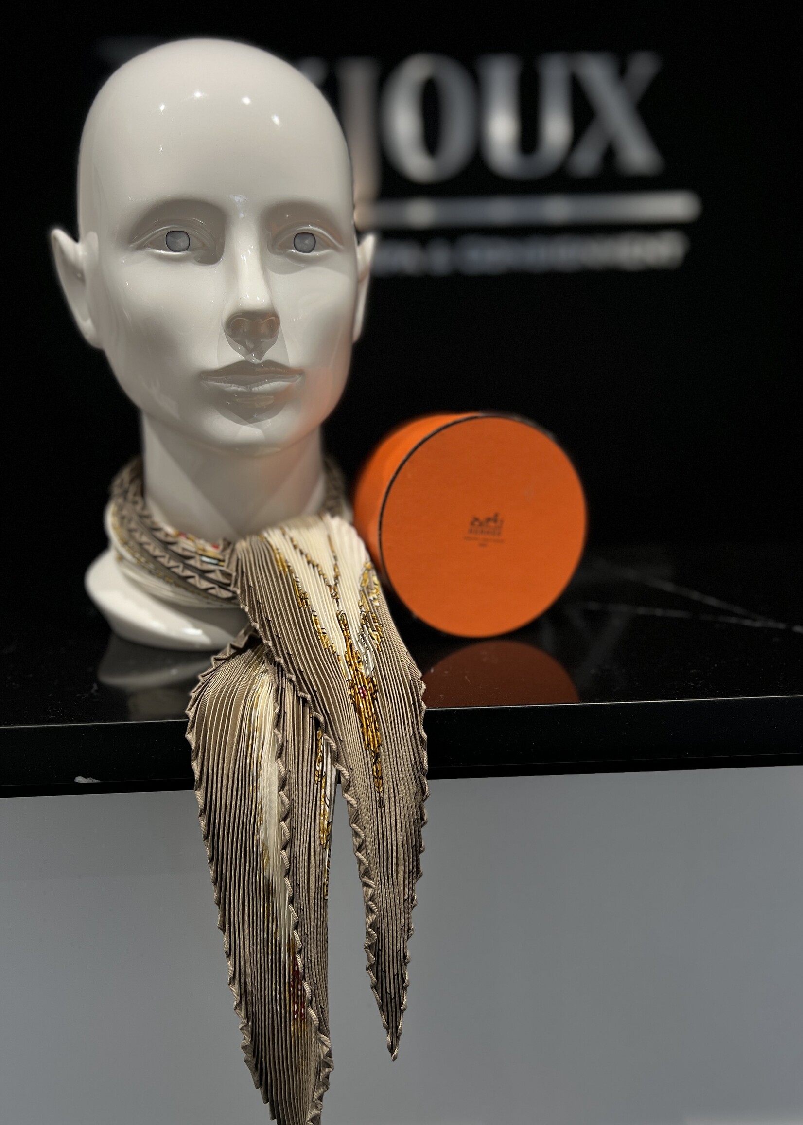 Hermes Hermes Pleated Beige Scarf