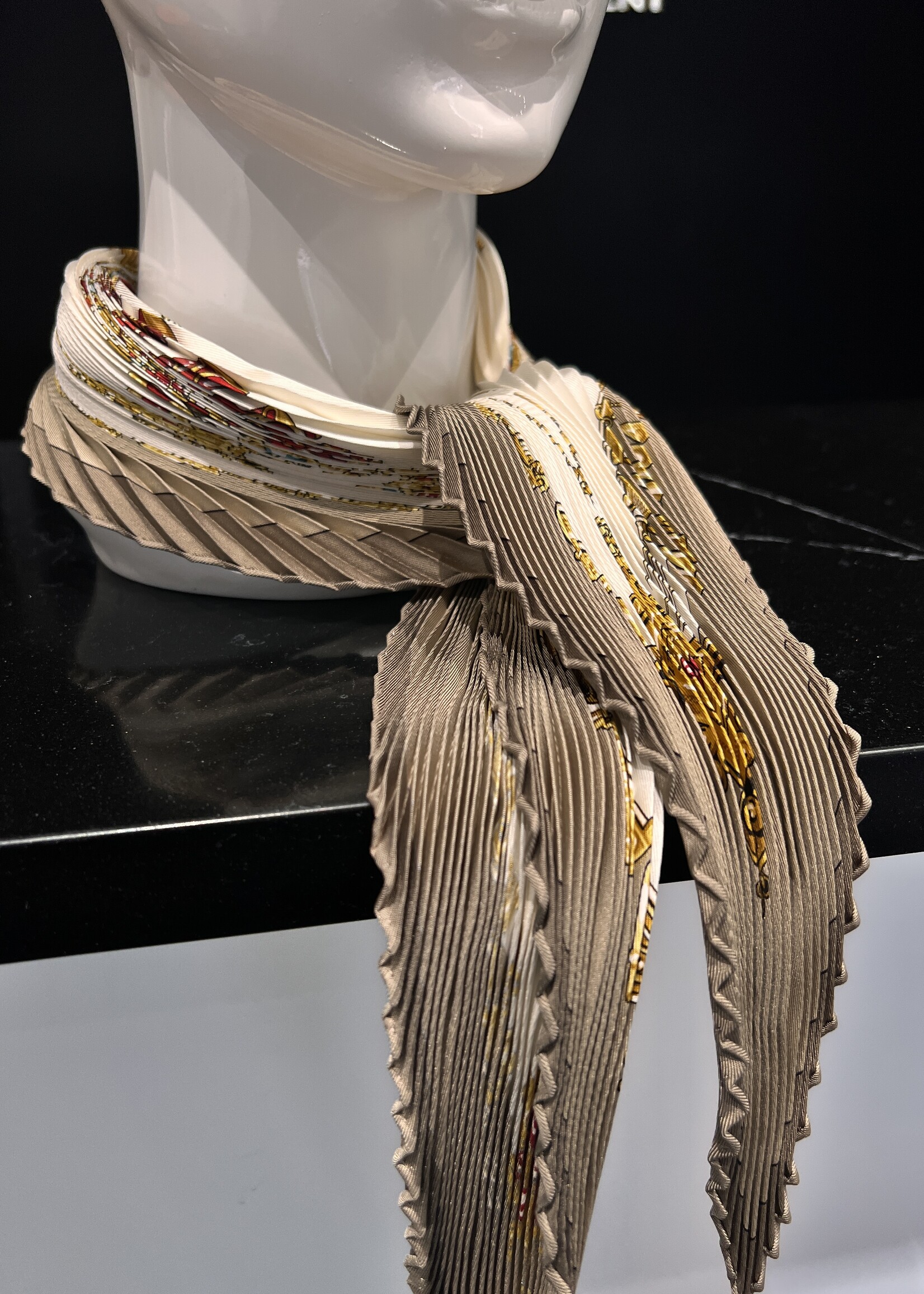 Hermes SOLD- Hermes Pleated Beige Scarf