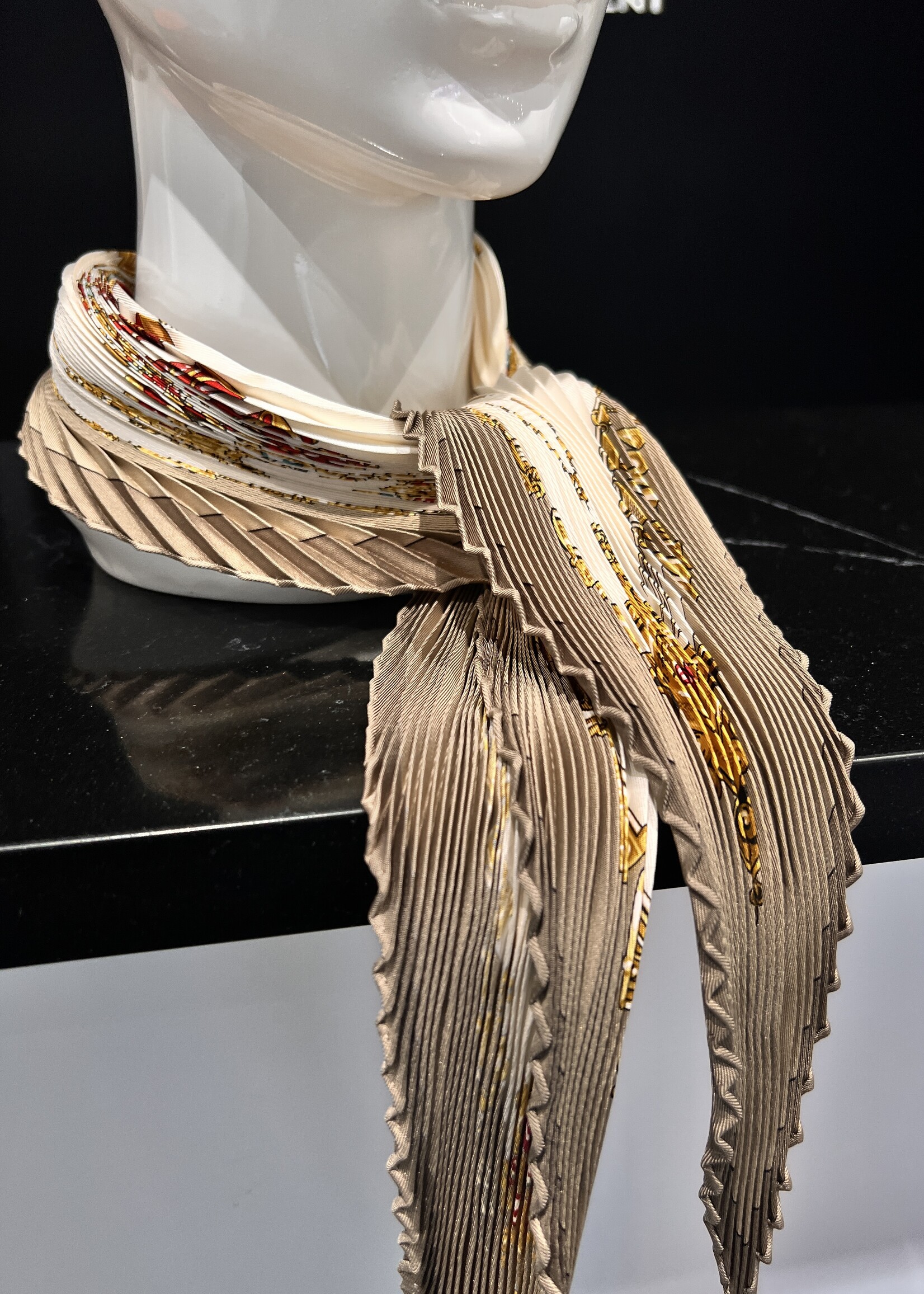 Hermes SOLD- Hermes Pleated Beige Scarf