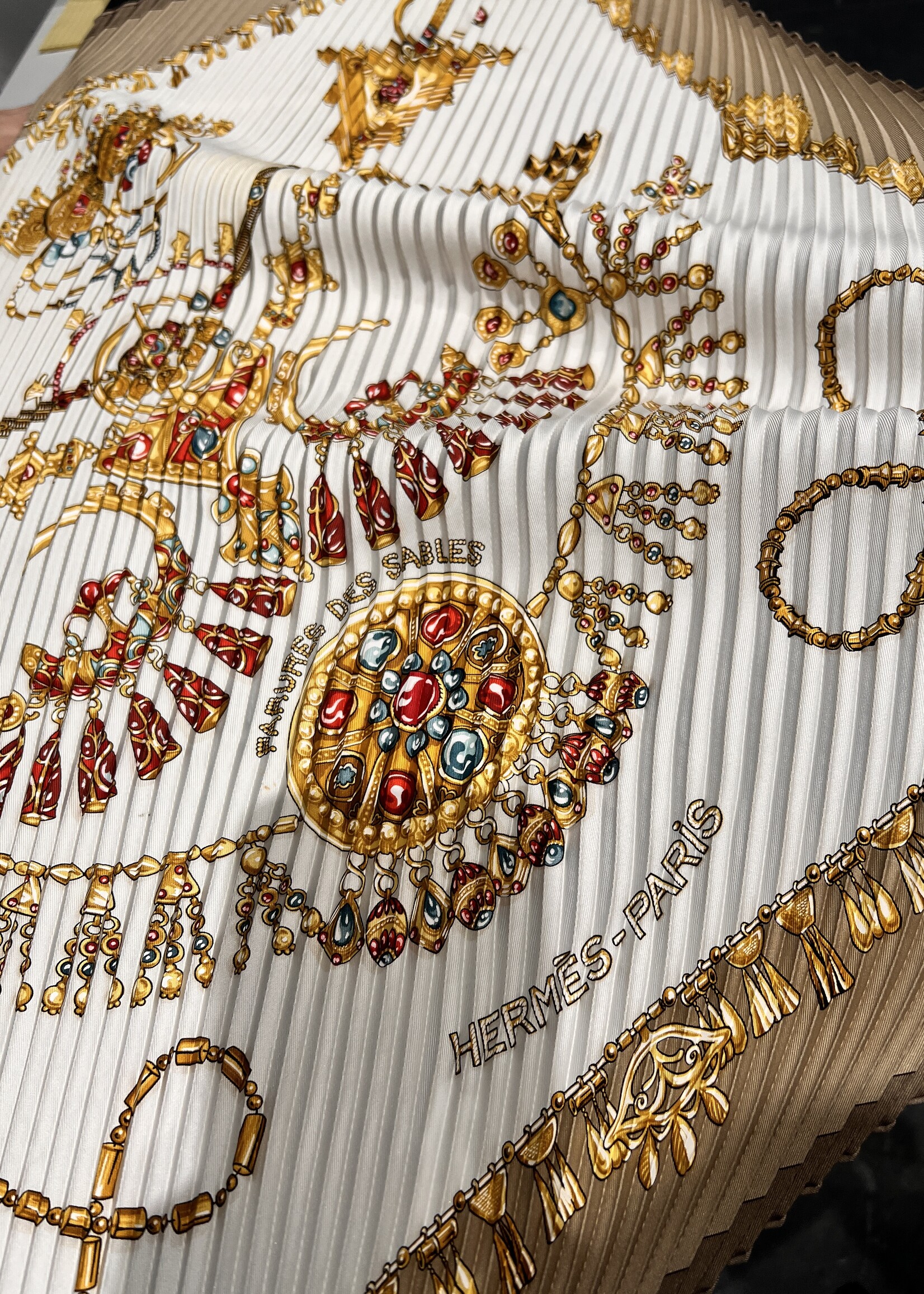Hermes SOLD- Hermes Pleated Beige Scarf
