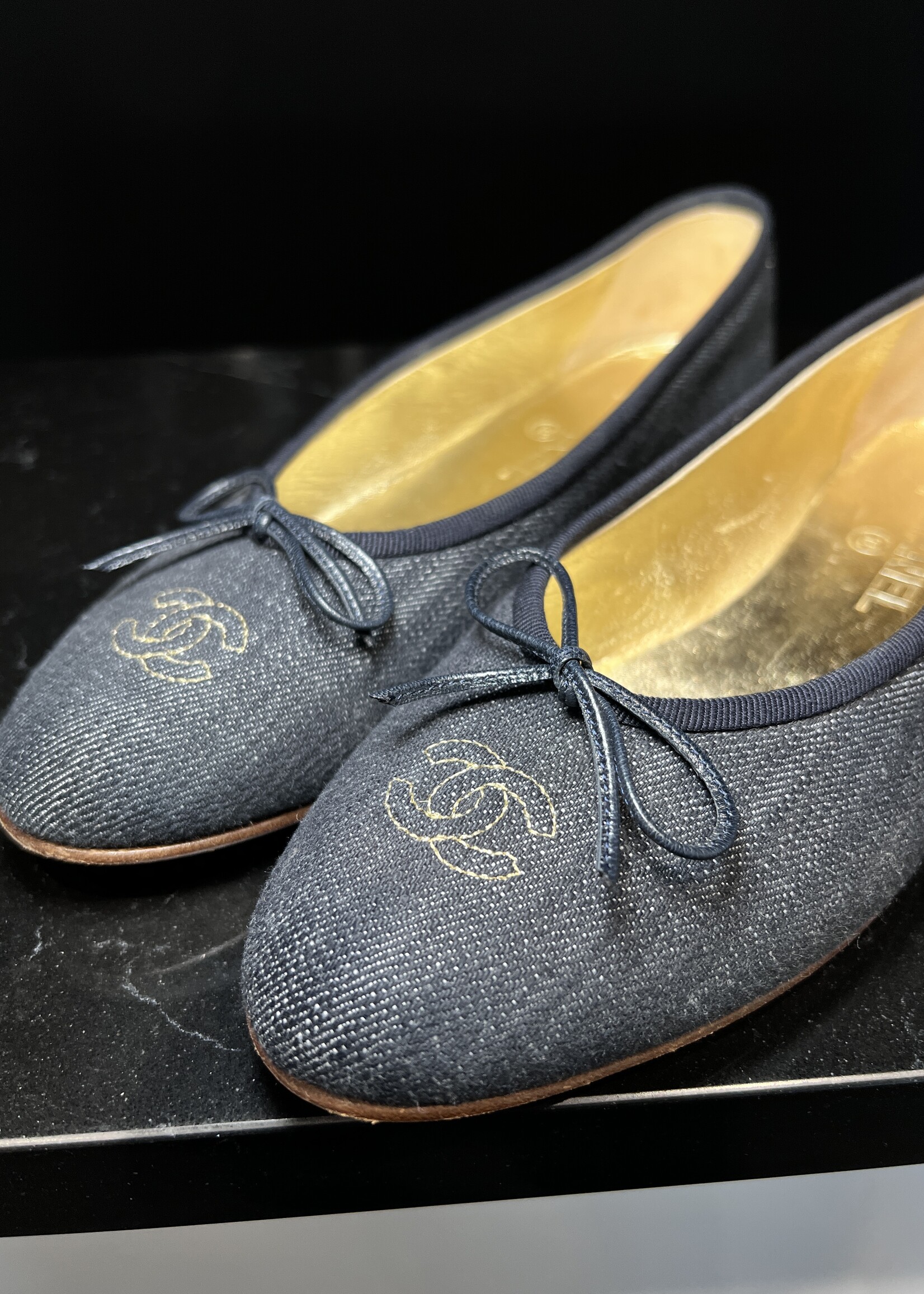 Chanel SOLD- Chanel Blue Denim Ballet Flats 40