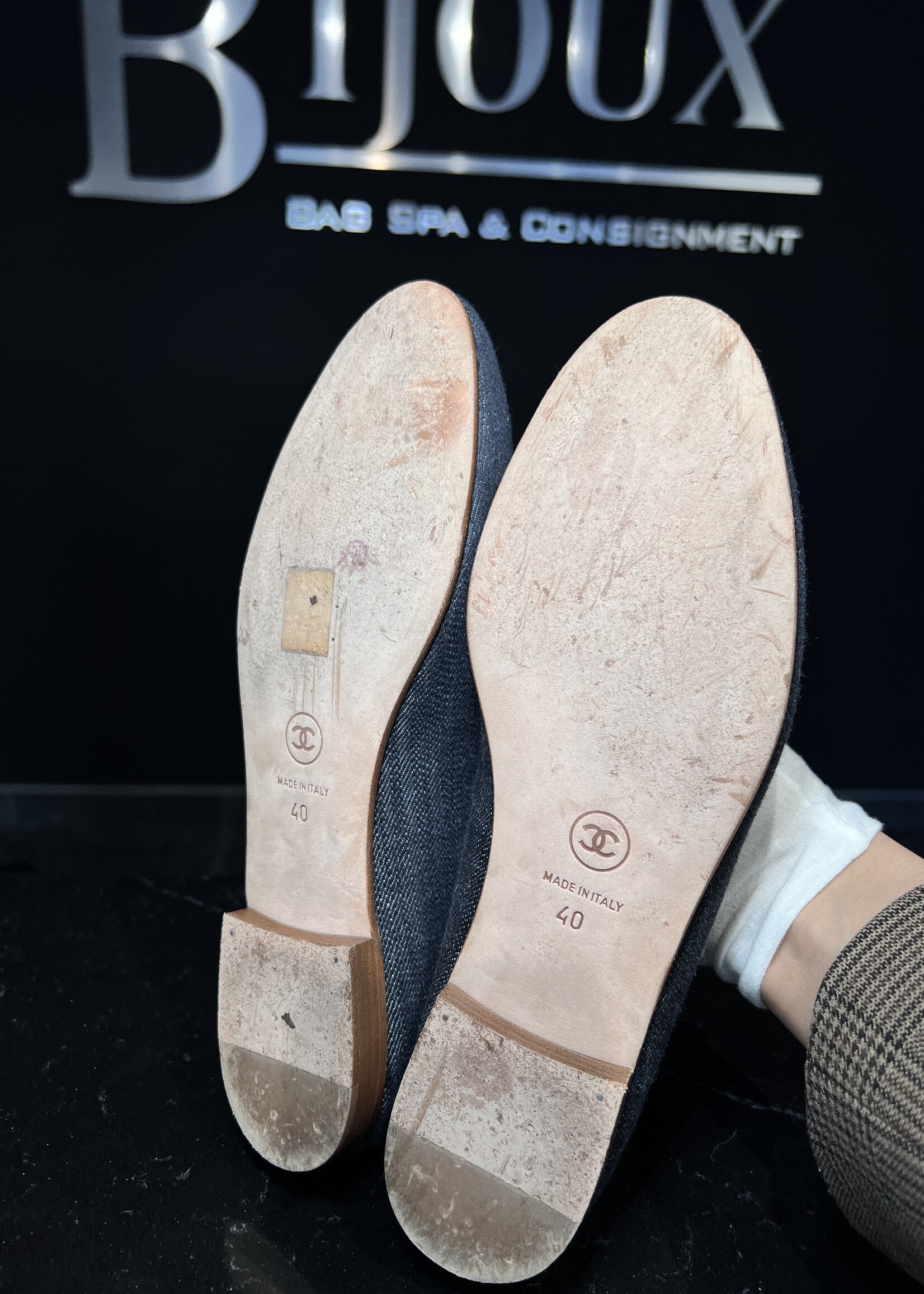 Chanel SOLD- Chanel Blue Denim Ballet Flats 40