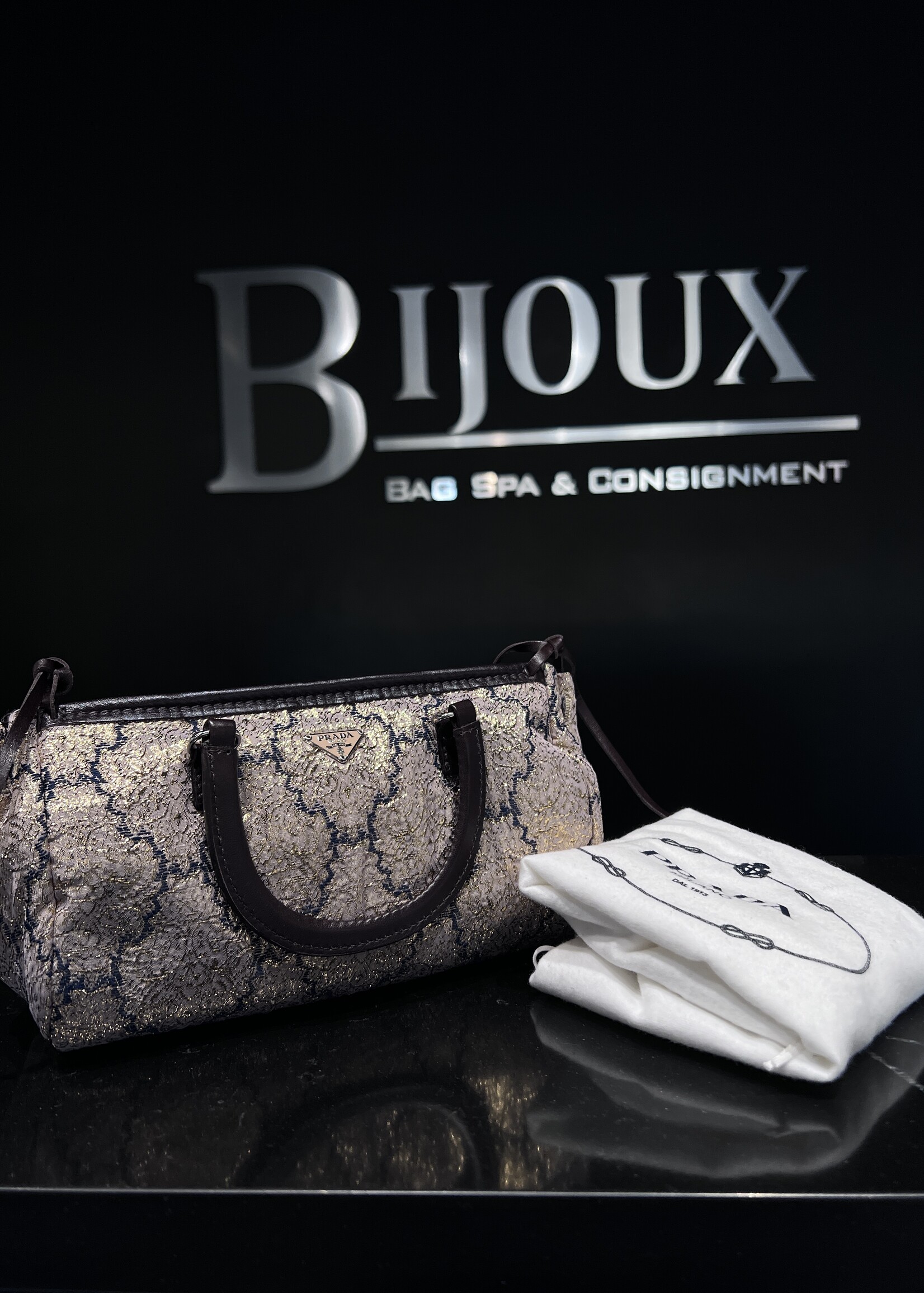 Prada SOLD- Prada Brocade Metallic Handbag