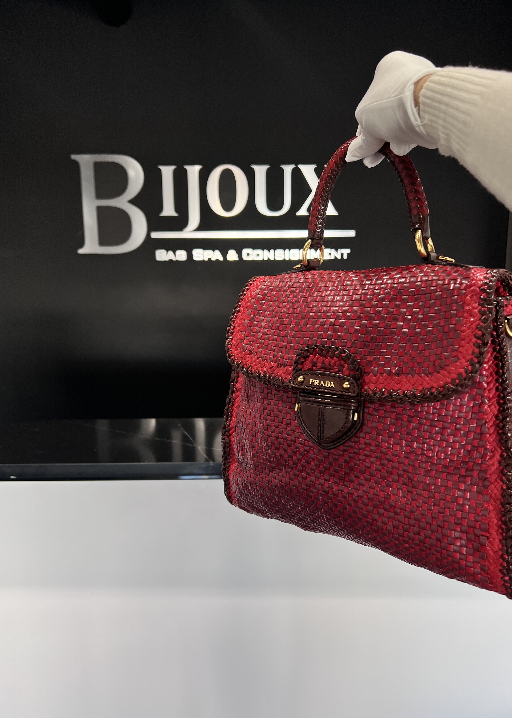 Prada SOLD - Prada Red Woven Tote