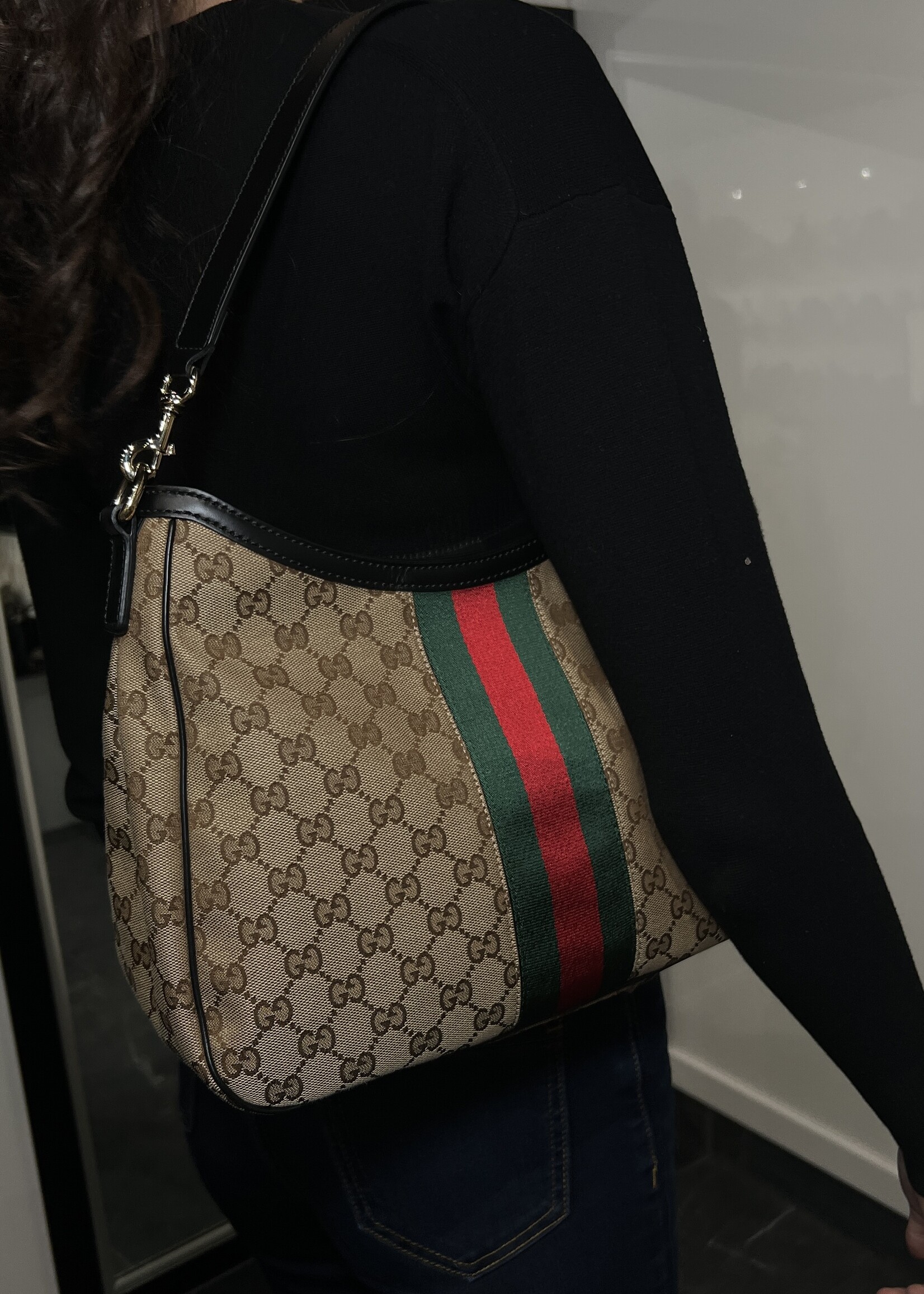Gucci Gucci Canvas Web Sherry Line Shoulder Bag