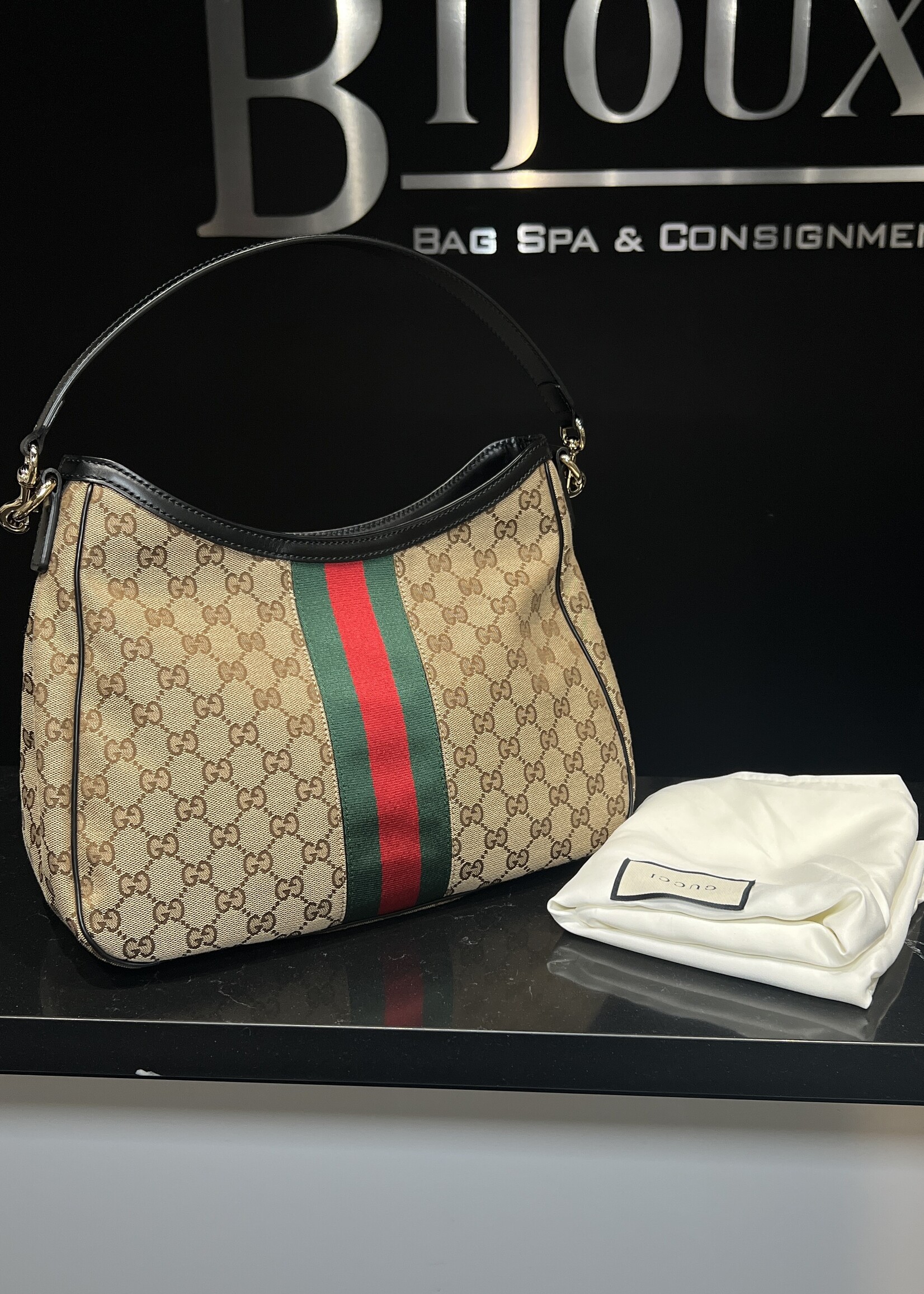 Gucci Gucci Canvas Web Sherry Line Shoulder Bag