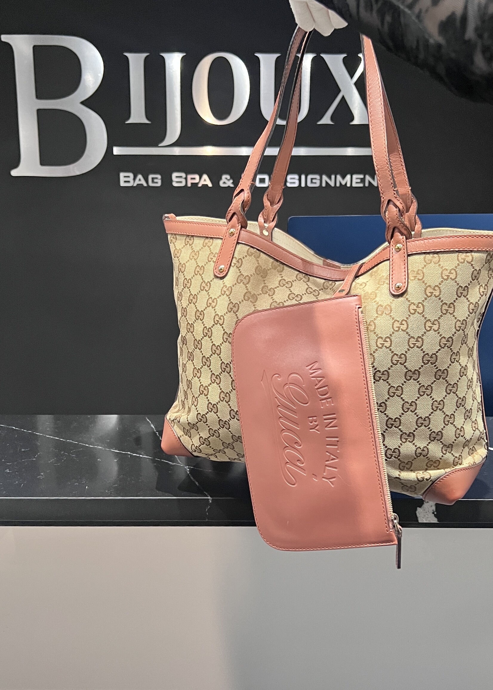 Gucci SOLD- Gucci Pink Trim Tote