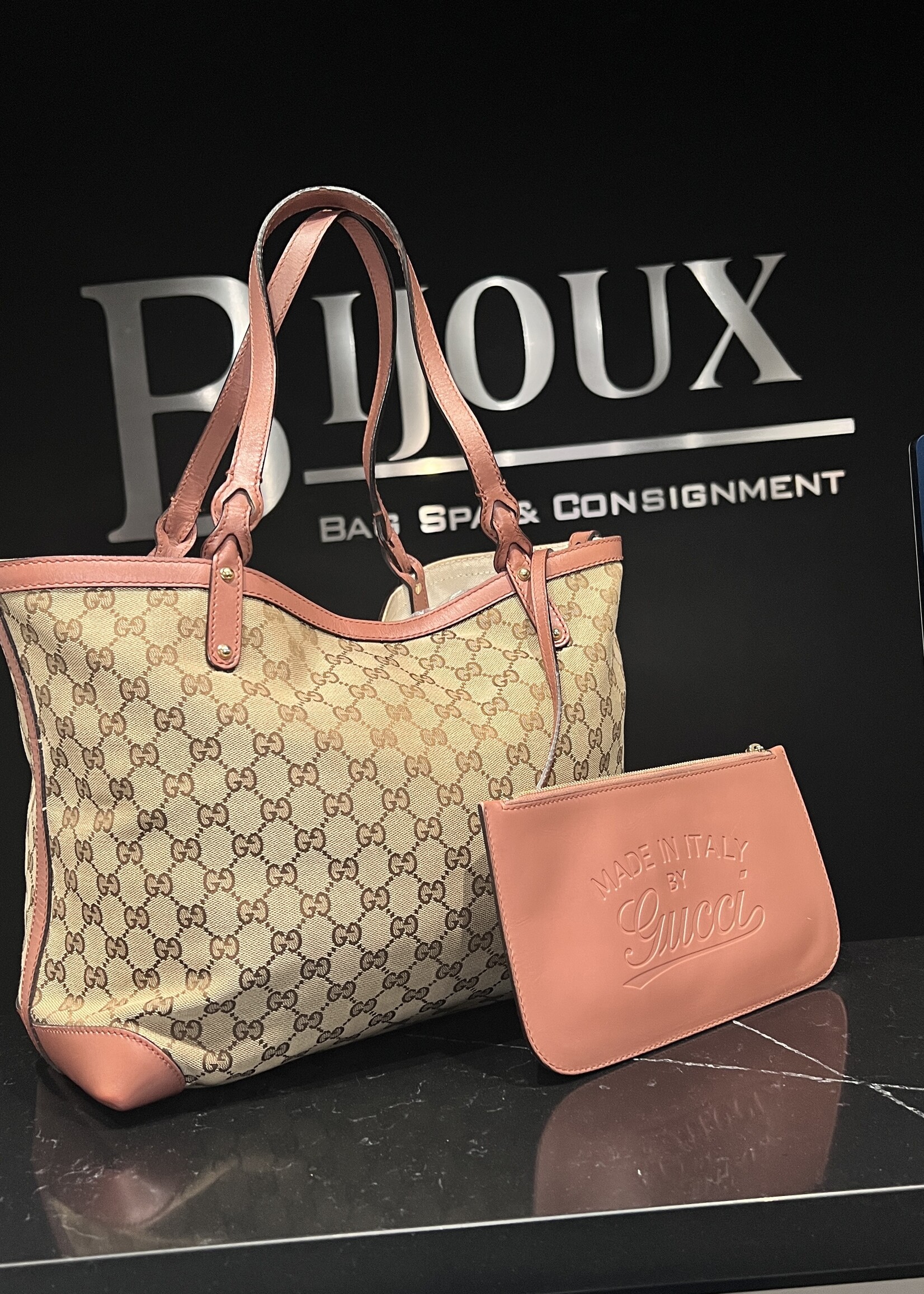 Gucci SOLD- Gucci Pink Trim Tote