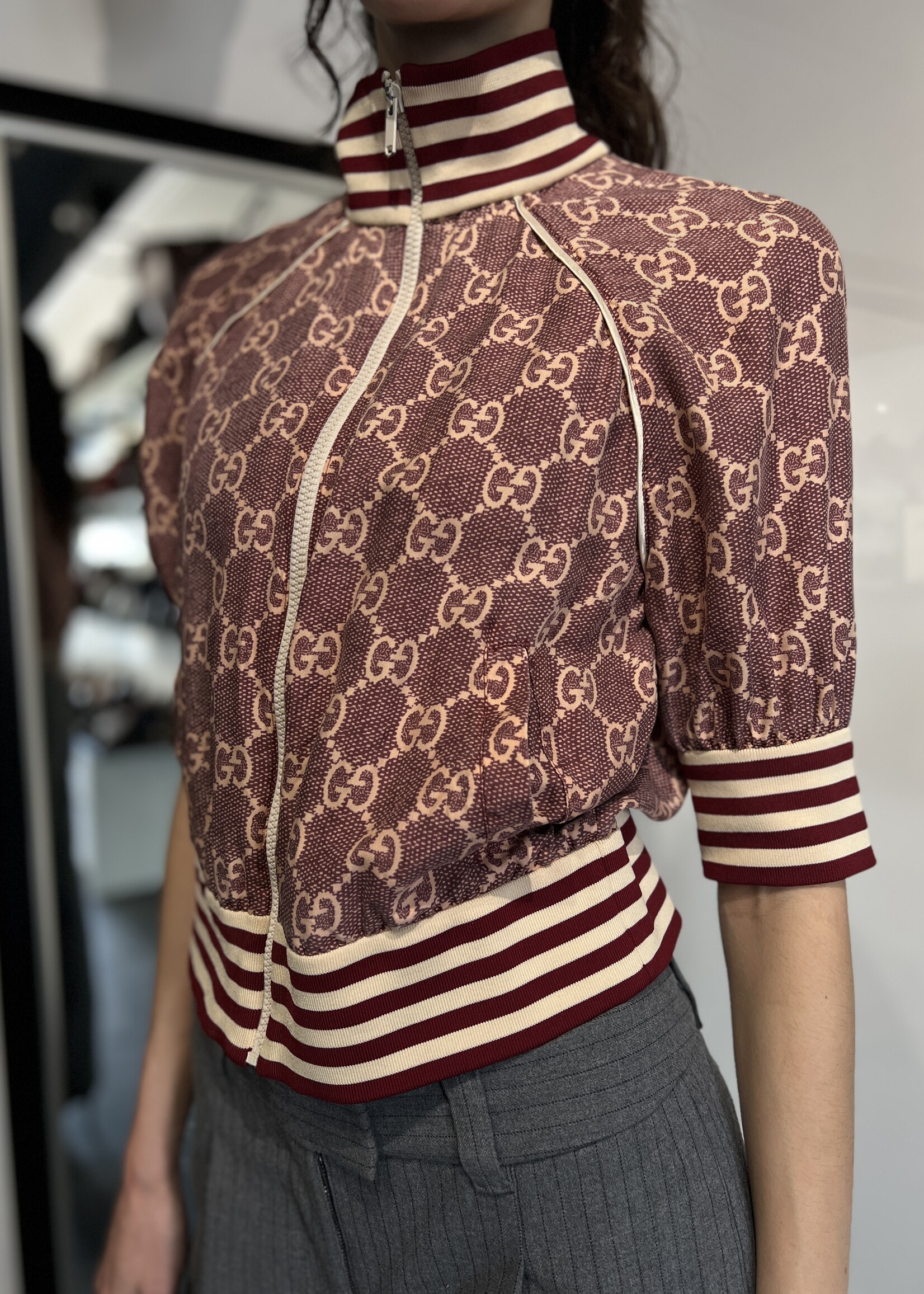 Gucci Gucci Monogram Print Red Zip Up- M
