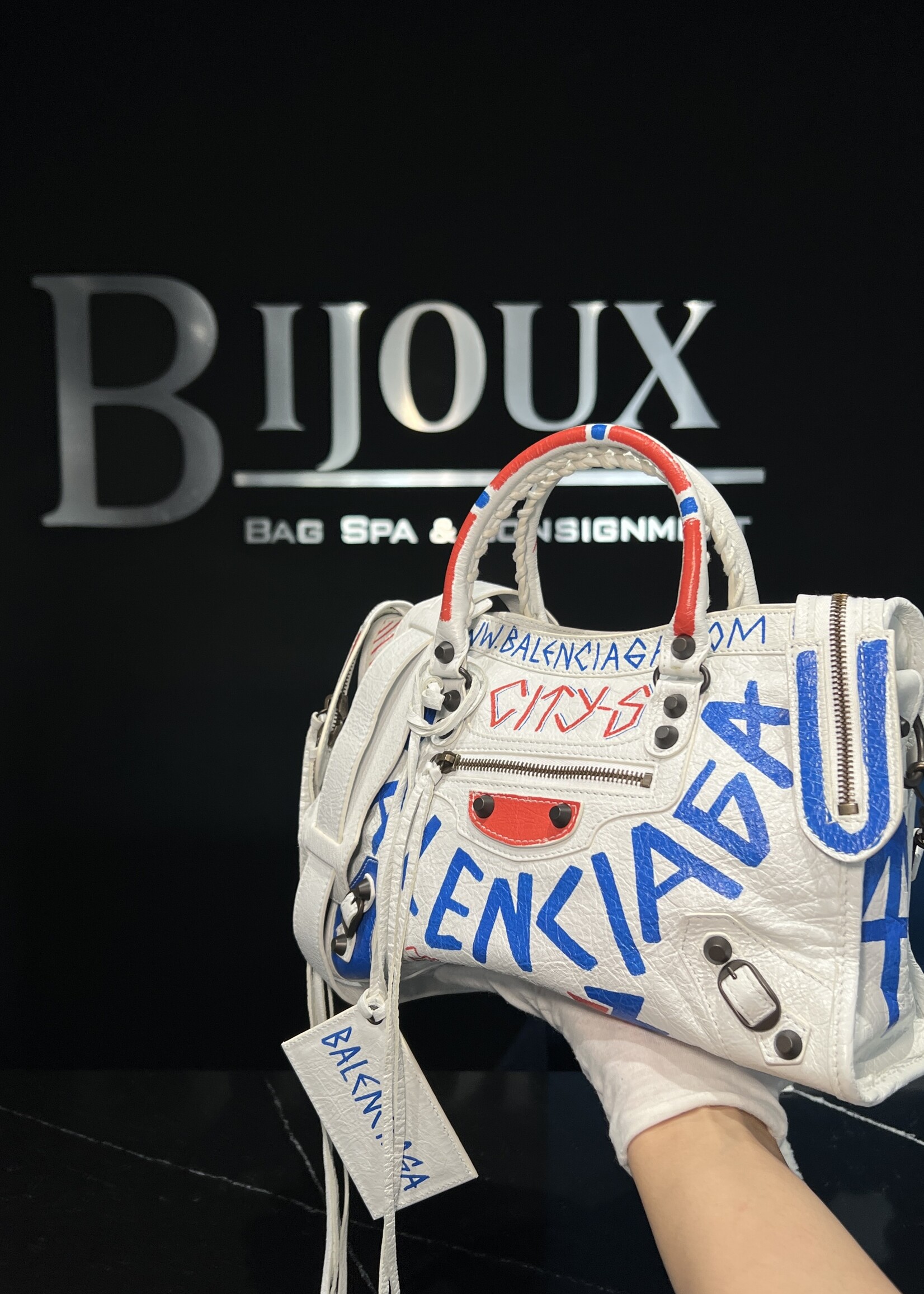 Balenciaga SOLD - Balenciaga White Graffiti Small