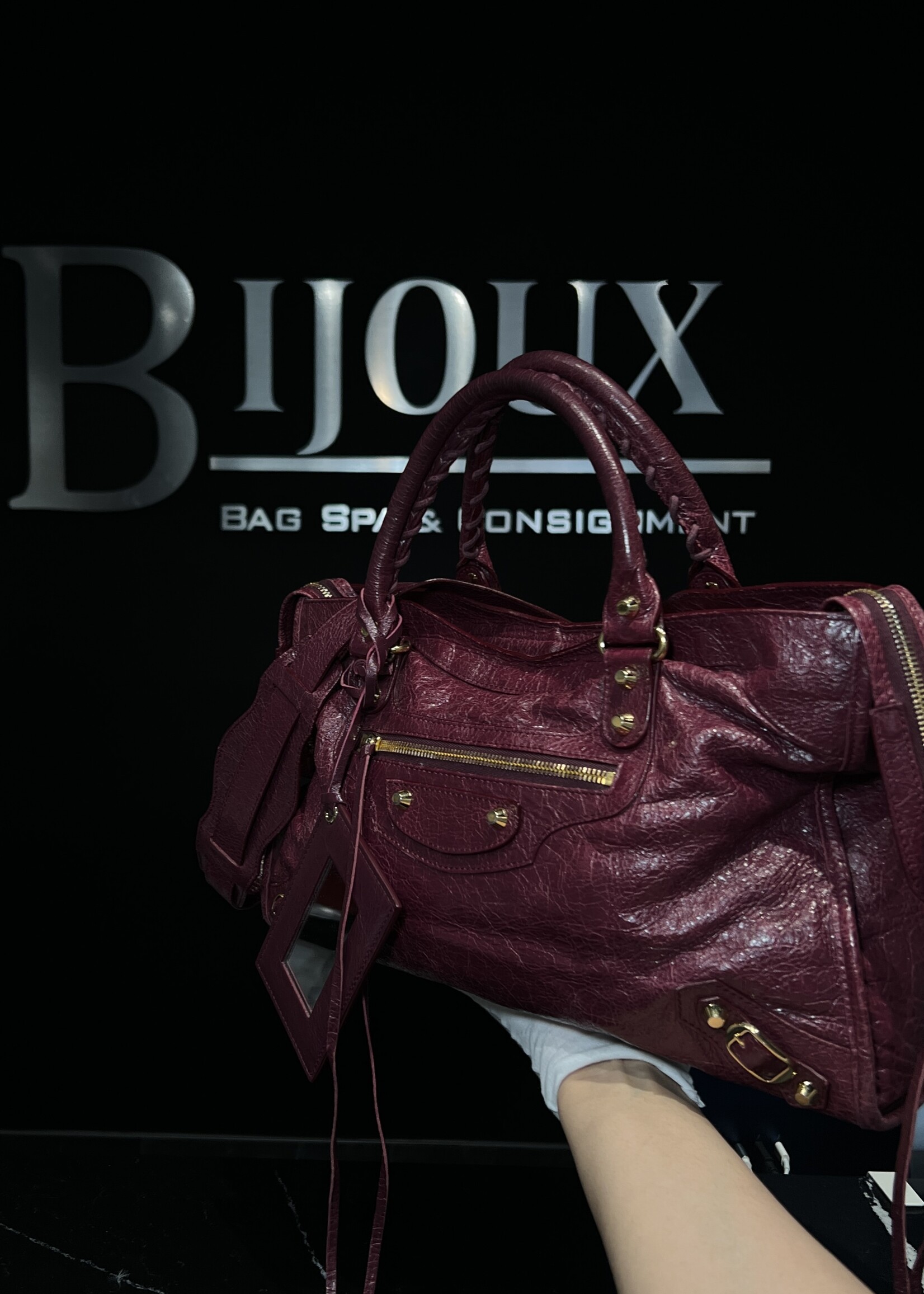 Balenciaga SOLD - Balenciaga Crinkled Shiny Burgundy Medium