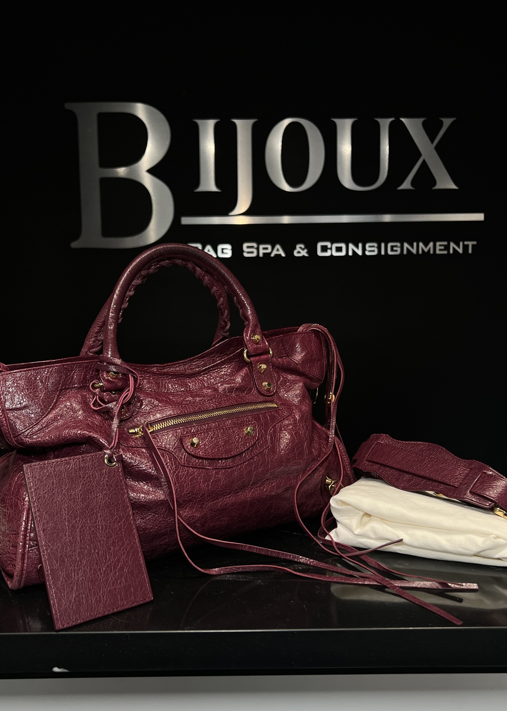 Balenciaga SOLD - Balenciaga Crinkled Shiny Burgundy Medium