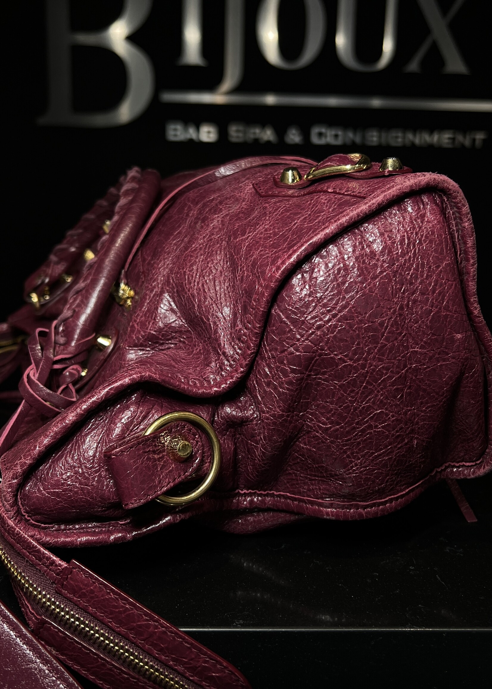Balenciaga SOLD - Balenciaga Crinkled Shiny Burgundy Medium